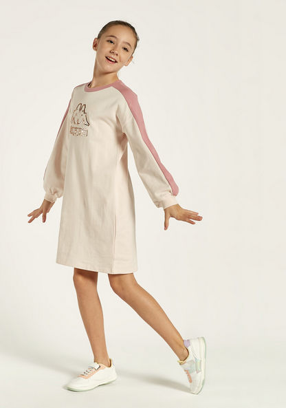 Kappa Logo Print Dress with Round Neck and Long Sleeves