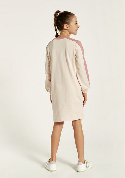 Kappa Logo Print Dress with Round Neck and Long Sleeves