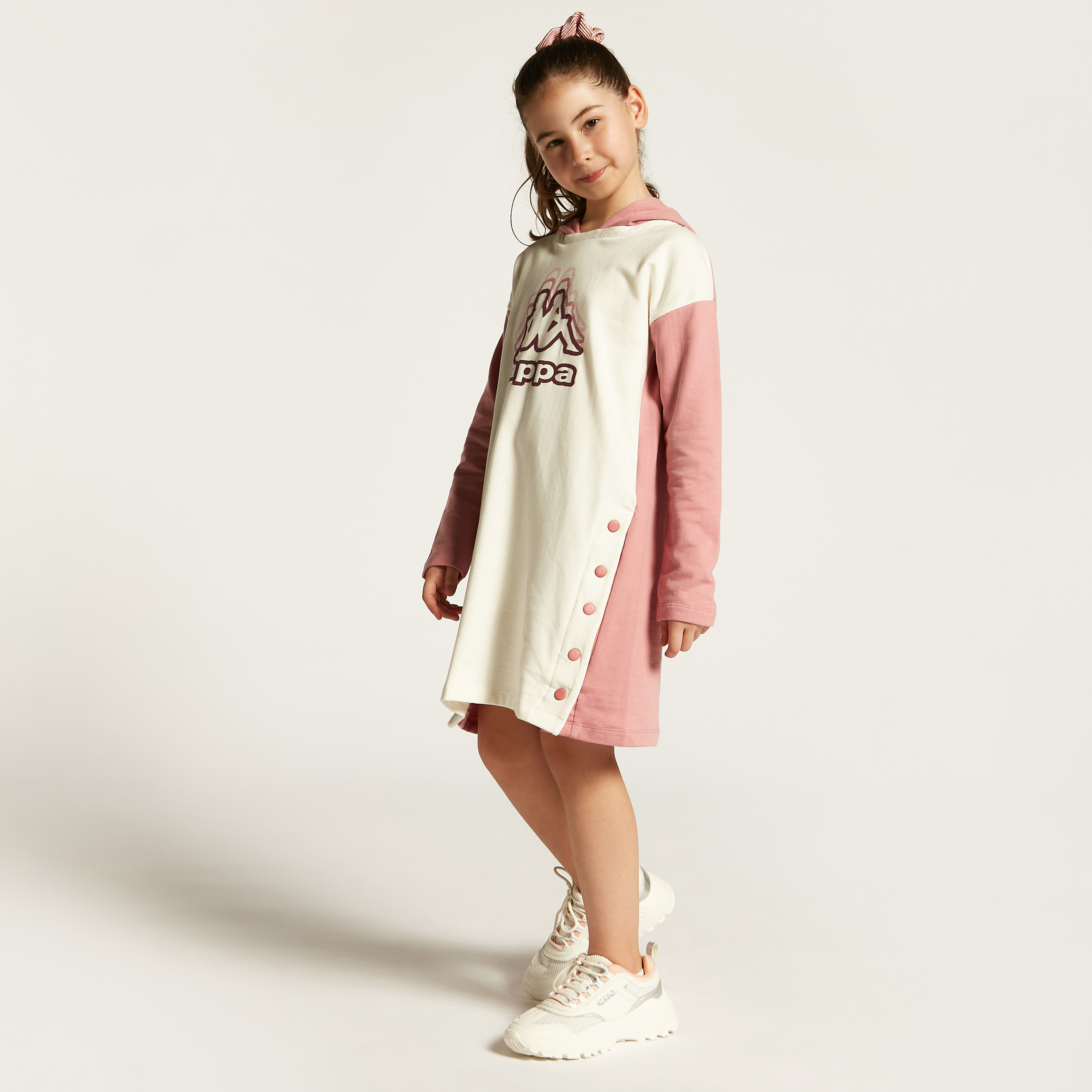 Kappa Logo Print Sweat Dress with Hood and Snap Buttons-girls-clothing-dressesandjumpsuits-image-2