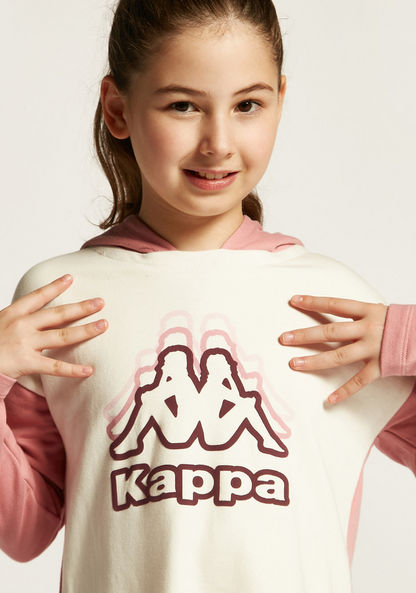 Kappa Logo Print Sweat Dress with Hood and Snap Buttons-Dresses%2C Gowns and Frocks-image-2