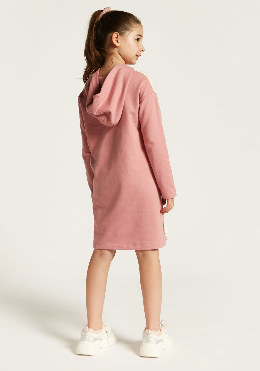Kappa Logo Print Sweat Dress with Hood and Snap Buttons-Dresses, Gowns & Frocks-image-4