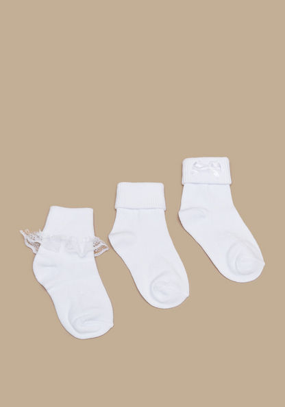 Textured Ankle Length Socks with Frills - Set of 3-Girl%27s Socks & Tights-image-0