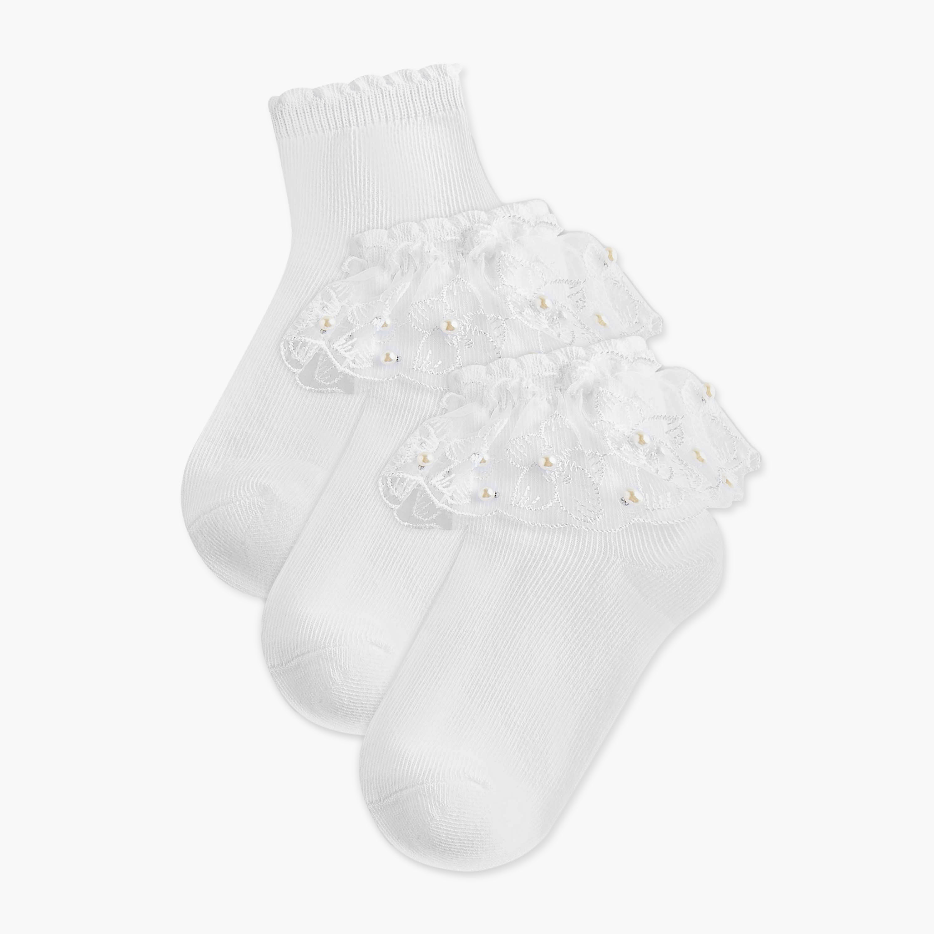 طقم جوارب 3 أزواج بتفاصيل كشكش مطرّزة للبنات من سيليست-girls-accessories-socks-image-1