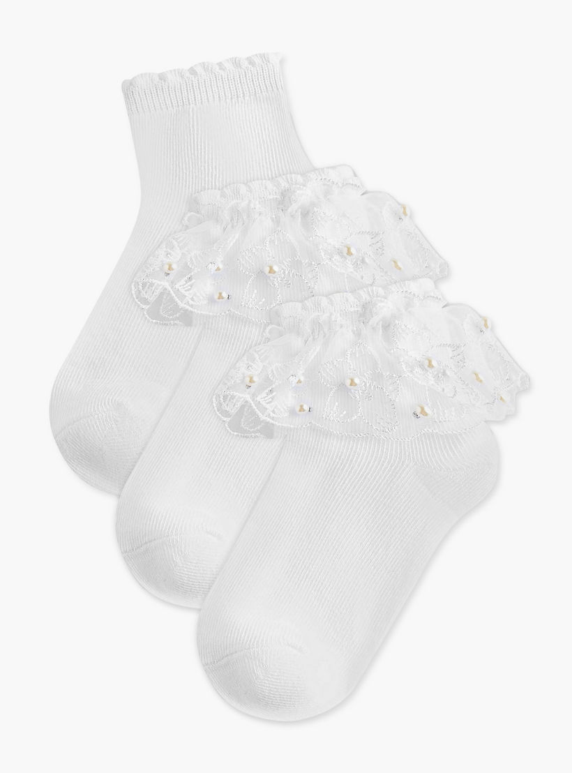 طقم جوارب 3 أزواج بتفاصيل كشكش مطرّزة للبنات من سيليست-girls-accessories-socks-image-1