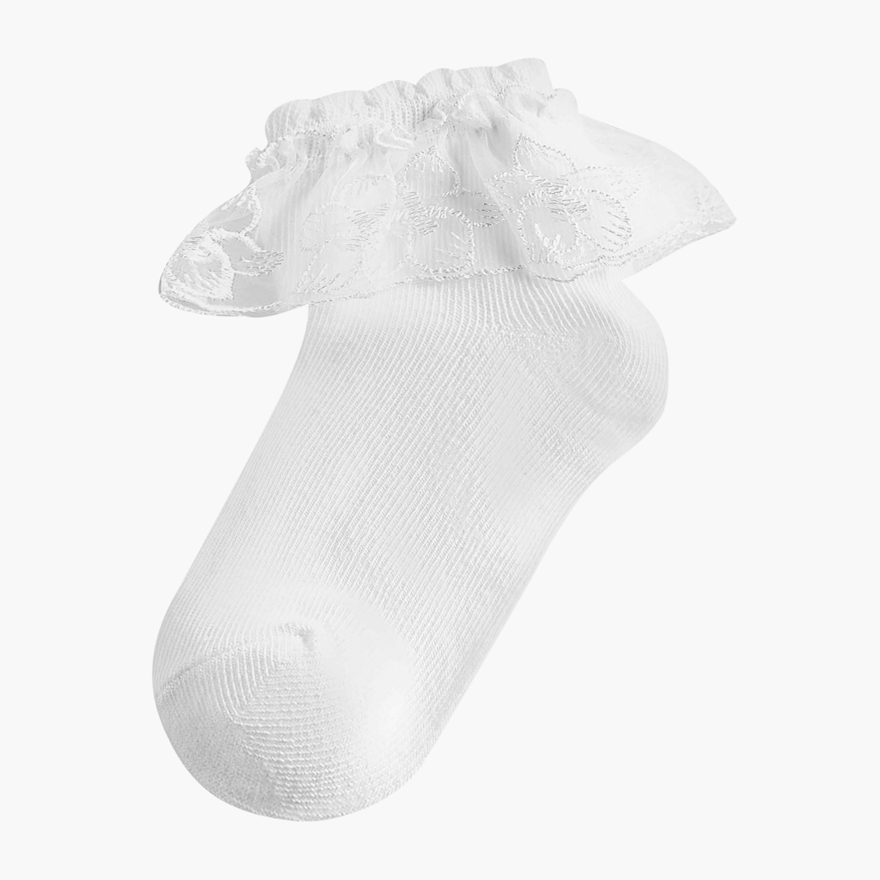 طقم جوارب 3 أزواج بتفاصيل كشكش مطرّزة للبنات من سيليست-girls-accessories-socks-image-2