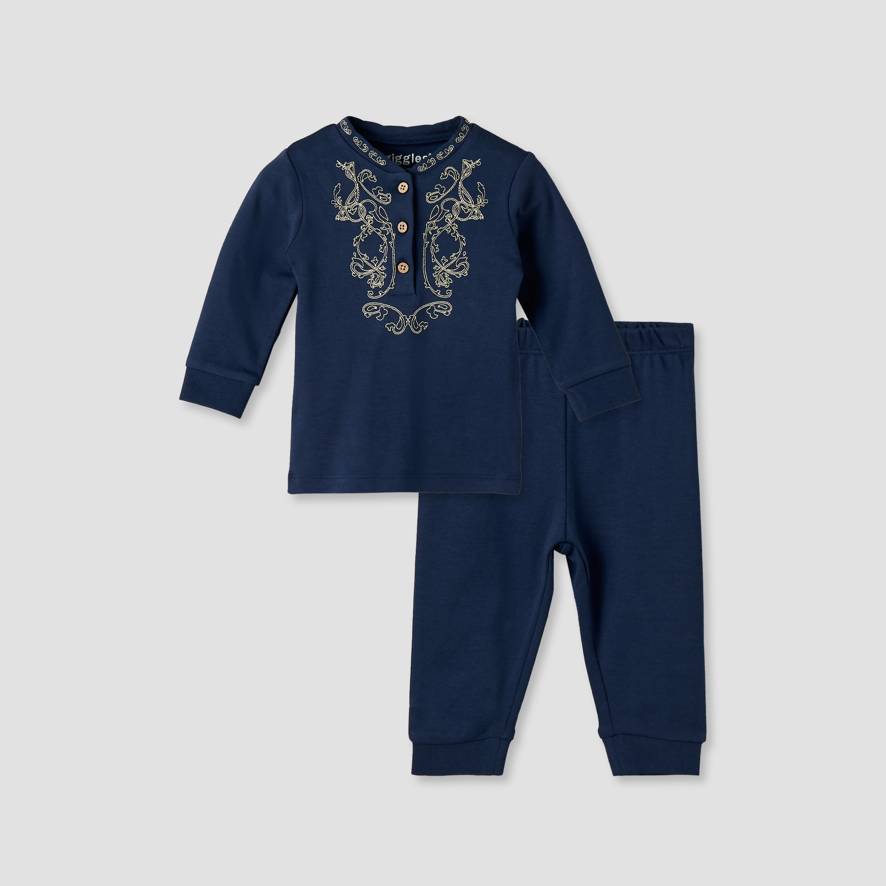 Giggles Cotton Henley Neck Long Sleeve Pyjama Set with Embroidery-baby-boys-clothing-nightwear-pyjamasets-image-2