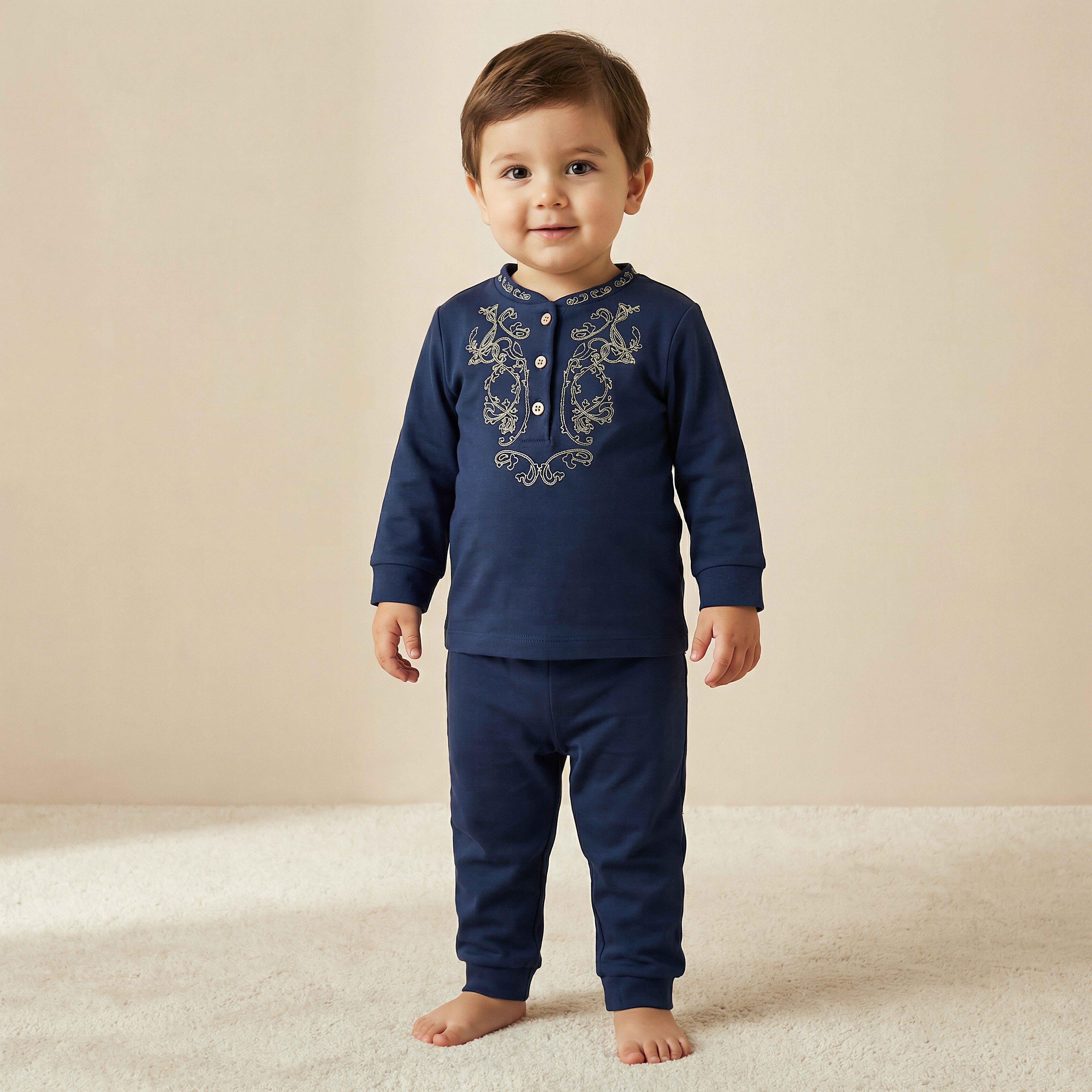 Giggles Cotton Henley Neck Long Sleeve Pyjama Set with Embroidery-baby-boys-clothing-nightwear-pyjamasets-image-1