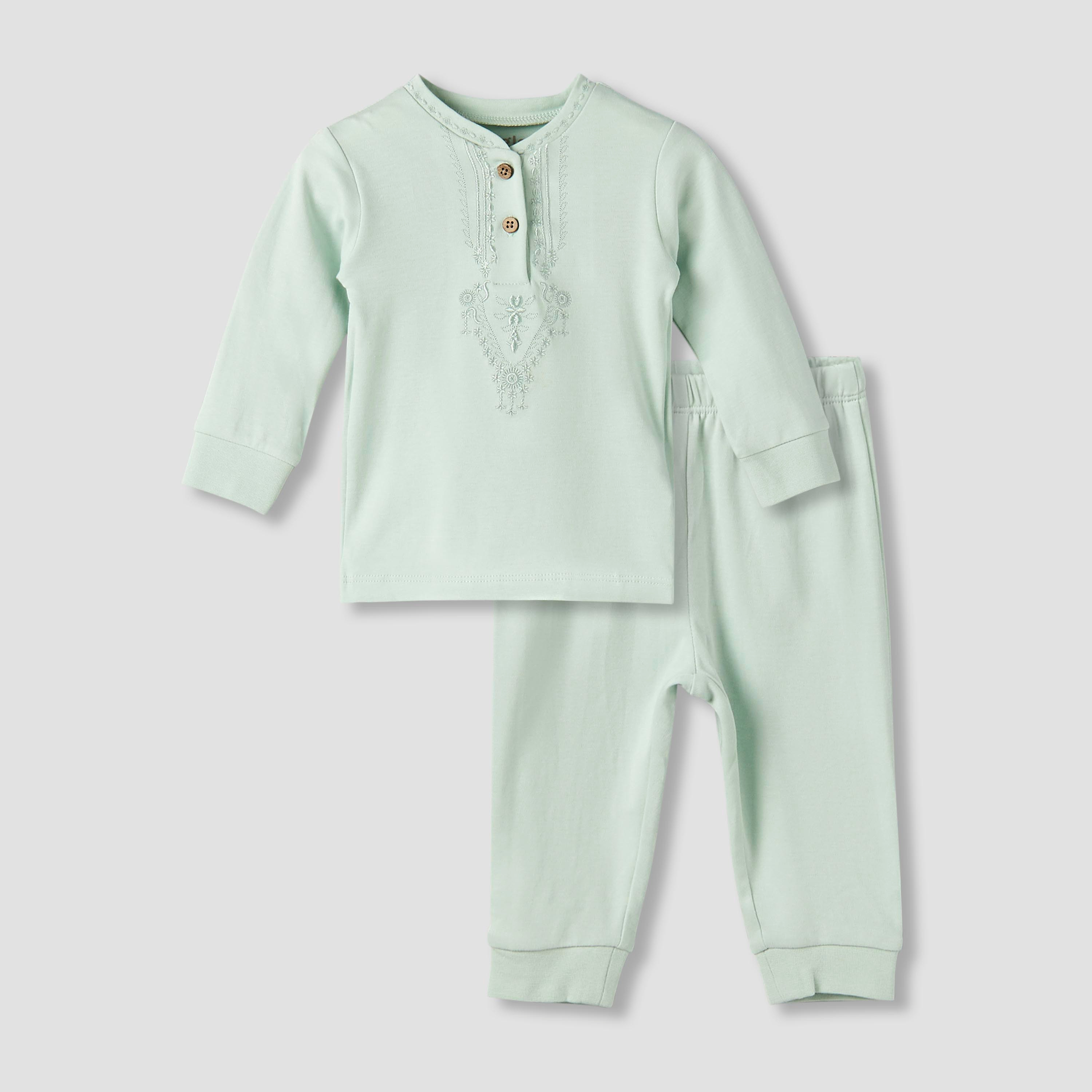 Giggles Cotton Henley Neck Long Sleeve Pyjama Set with Embroidery-baby-boys-clothing-nightwear-pyjamasets-image-2