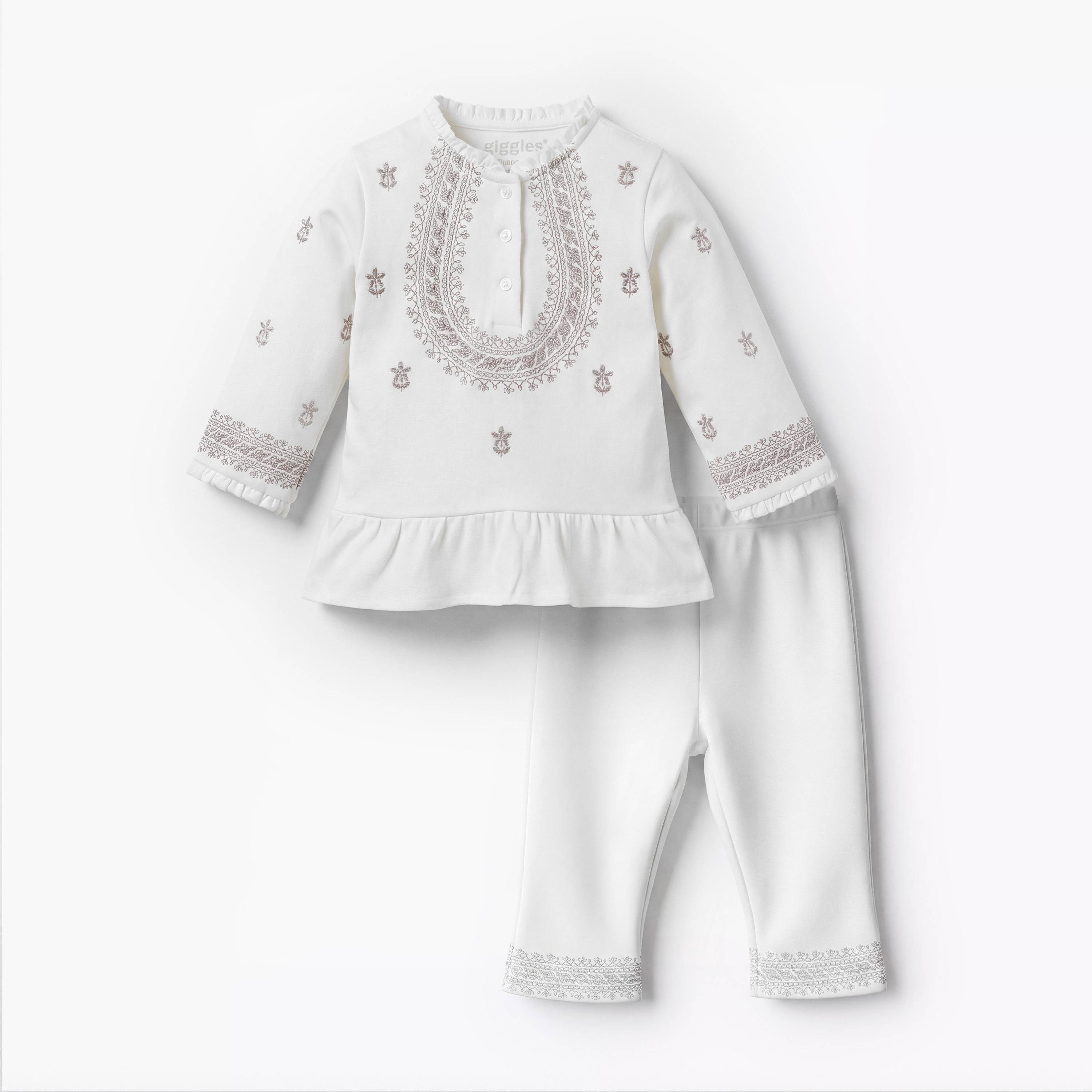 طقم بيجاما قطن بياقة هنلي وأكمام طويلة وتطريزات من جيجلز-baby-boys-clothing-nightwear-pyjamasets-image-2
