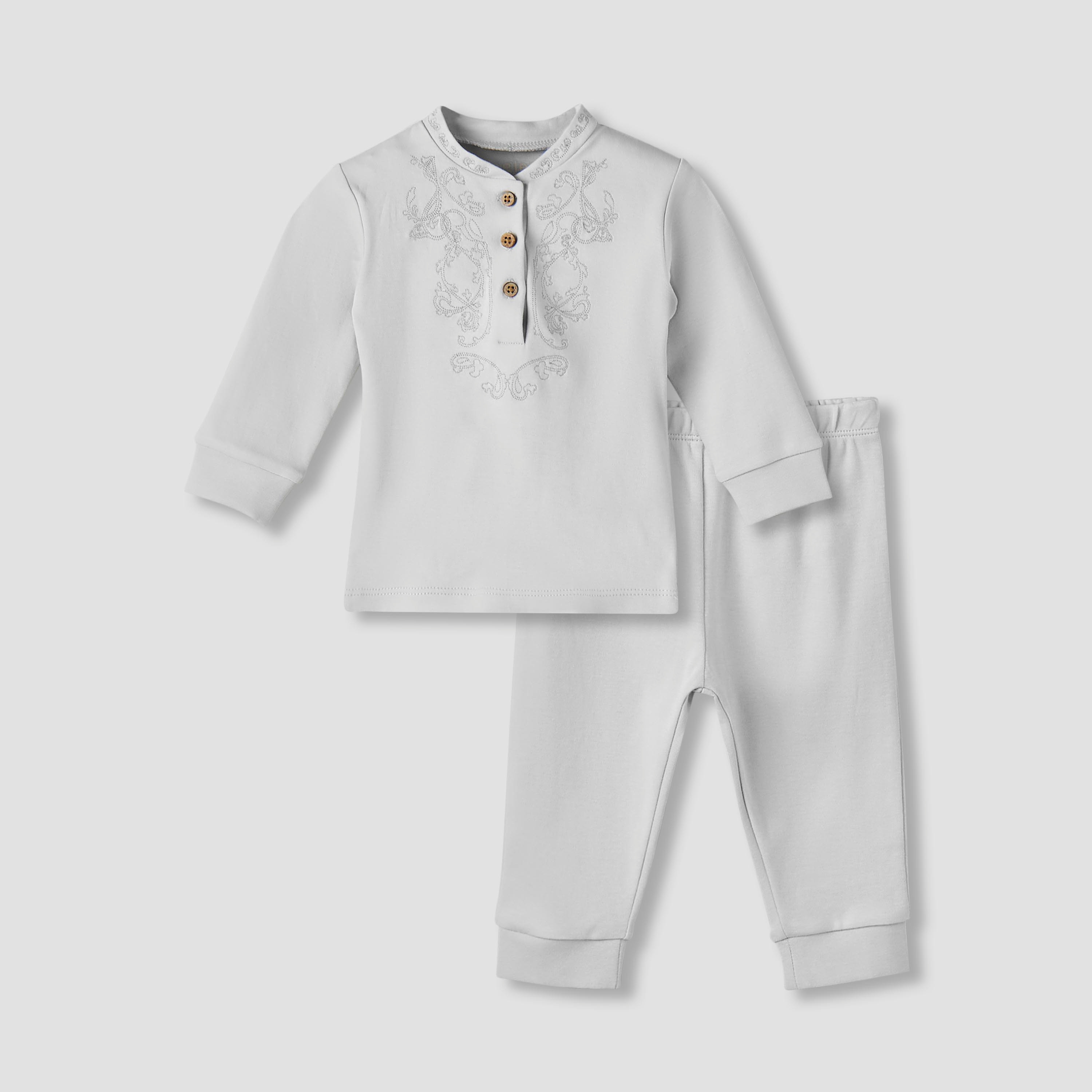 Giggles Cotton Mandarin Collar Long Sleeves Pyjama Set with Embroidery-baby-boys-clothing-nightwear-pyjamasets-image-2