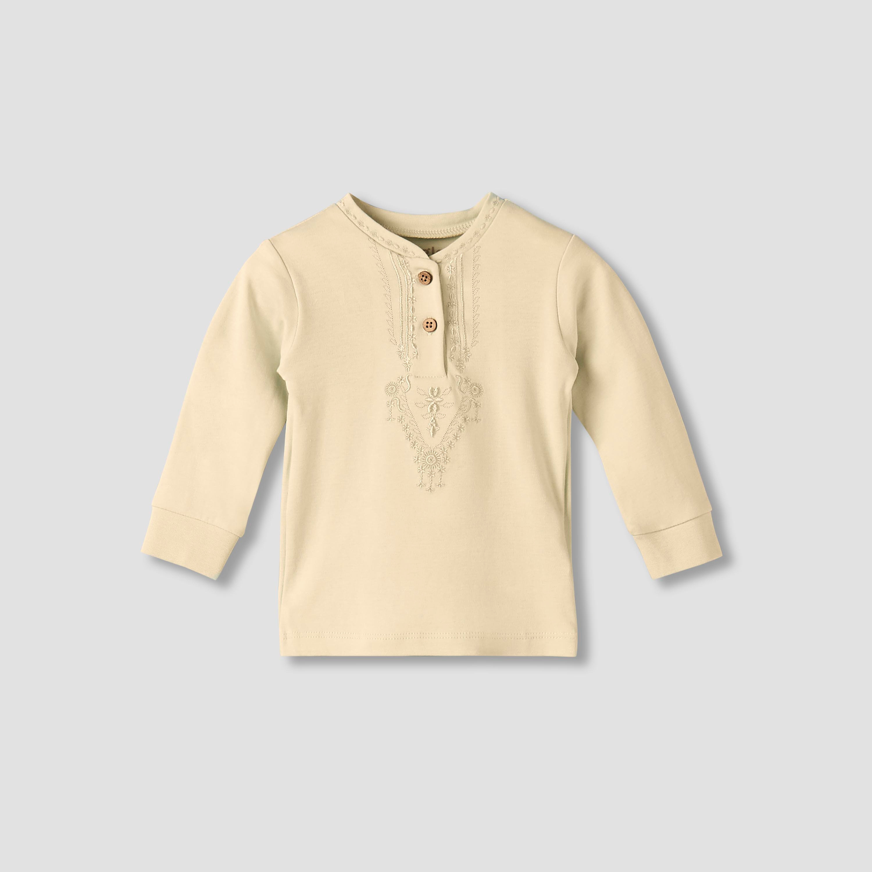 طقم بيجاما قطن بأكمام طويلة ورقبة ماندارين وتطريز من جيجلز-baby-boys-clothing-nightwear-pyjamasets-image-3