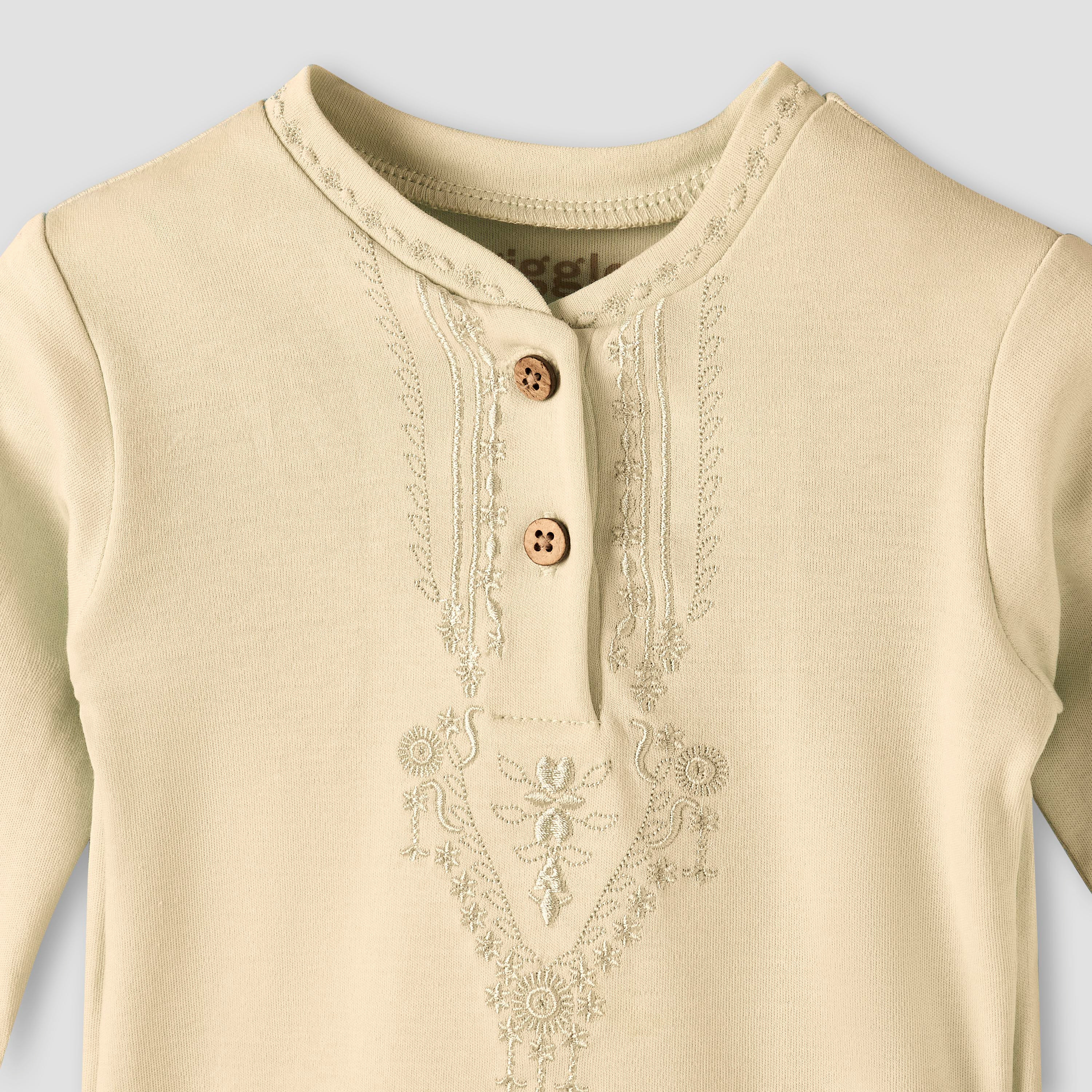 طقم بيجاما قطن بأكمام طويلة ورقبة ماندارين وتطريز من جيجلز-baby-boys-clothing-nightwear-pyjamasets-image-7