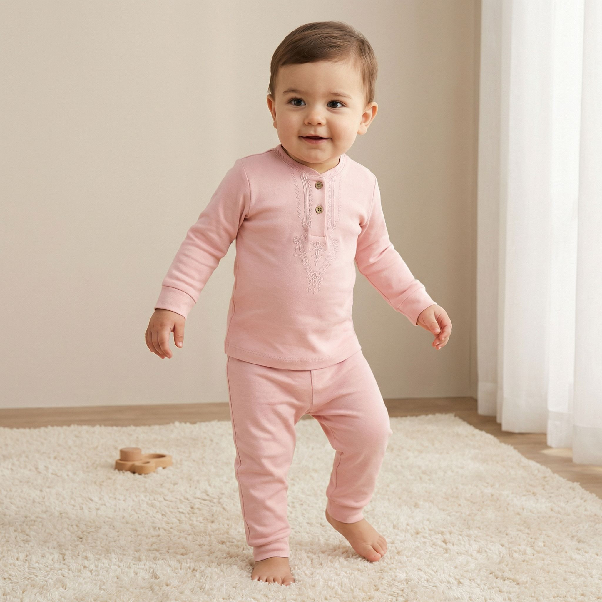 Giggles Cotton Mandarin Collar Long Sleeves Pyjama Set with Embroidery-baby-girls-clothing-nightwear-pyjamasets-image-1