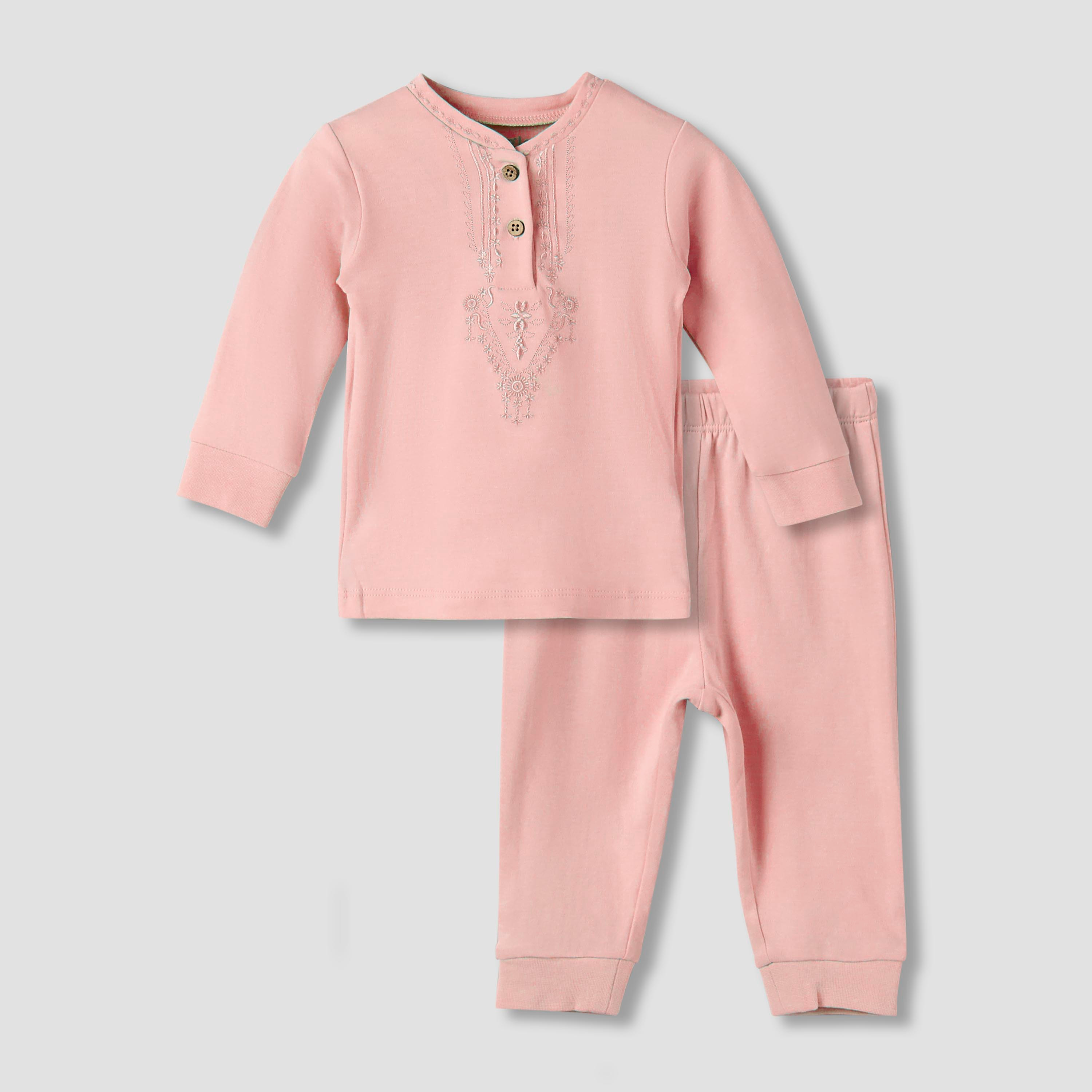Giggles Cotton Mandarin Collar Long Sleeves Pyjama Set with Embroidery-baby-girls-clothing-nightwear-pyjamasets-image-2
