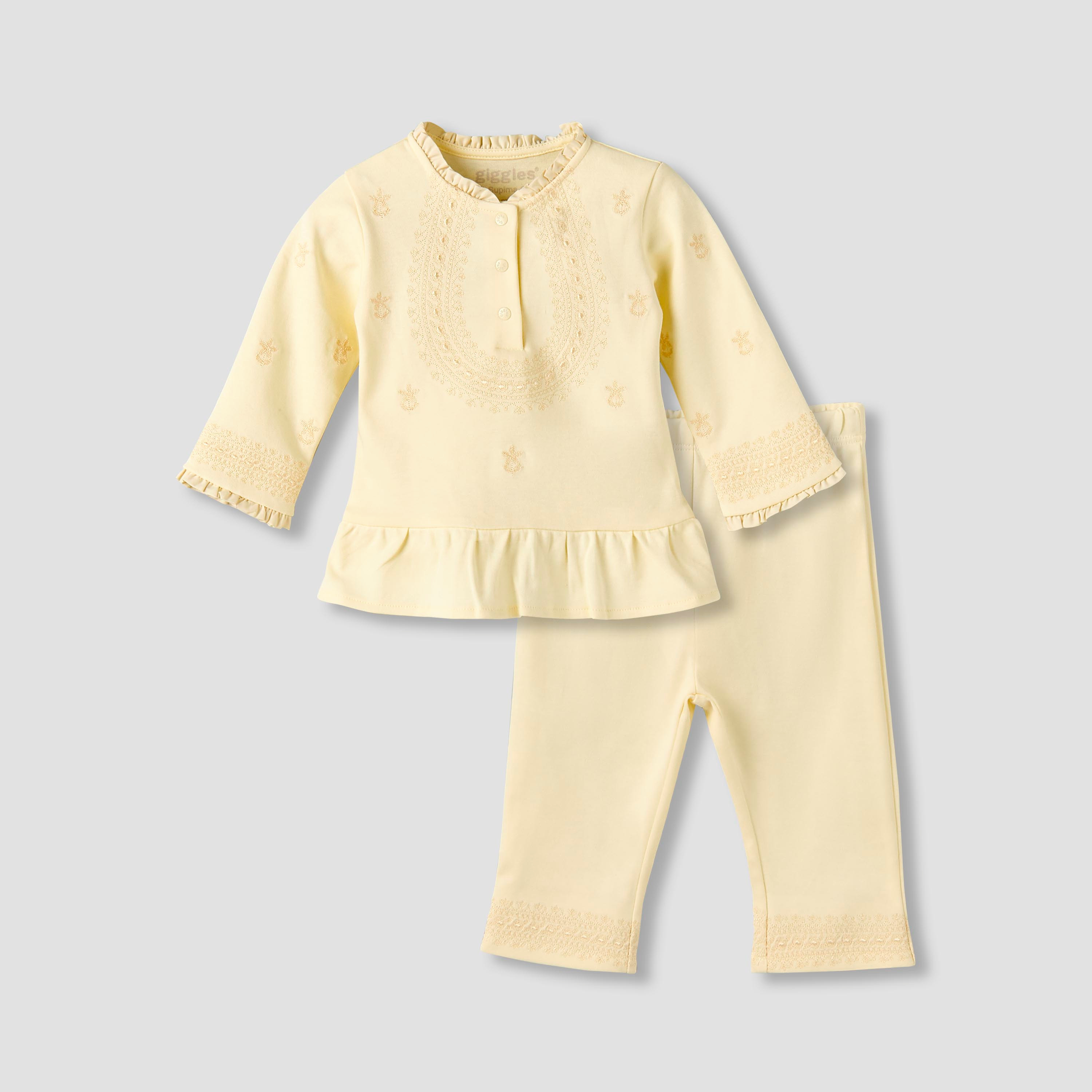 طقم بيجاما قطن بأكمام طويلة بياقة باي كراست مع تطريز من جيجلز-baby-girls-clothing-nightwear-pyjamasets-image-10