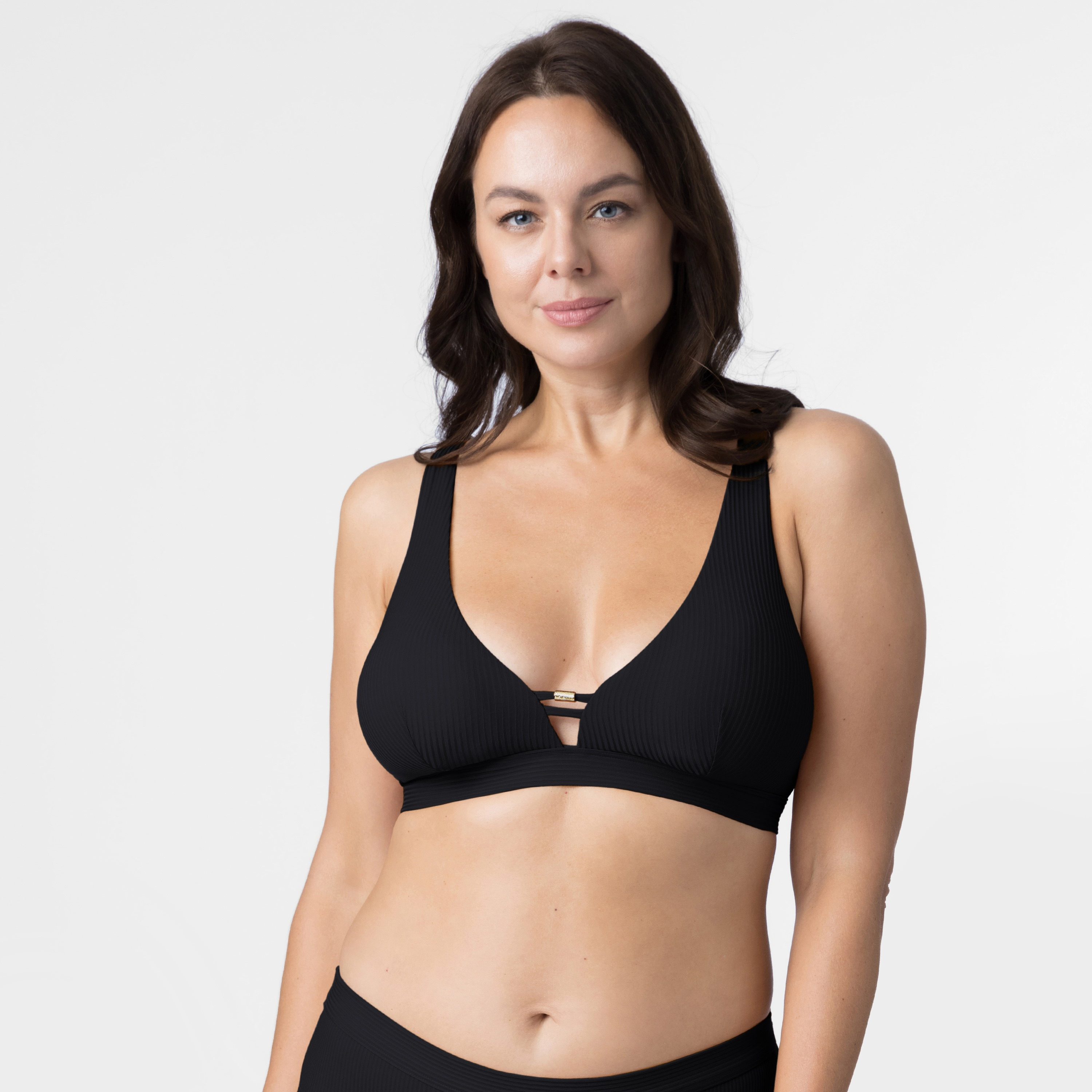 Dorina Black Ribbed Removable Pads Non-Wired Bikini Top-women-clothing-swimandbeach-bikinis-image-1