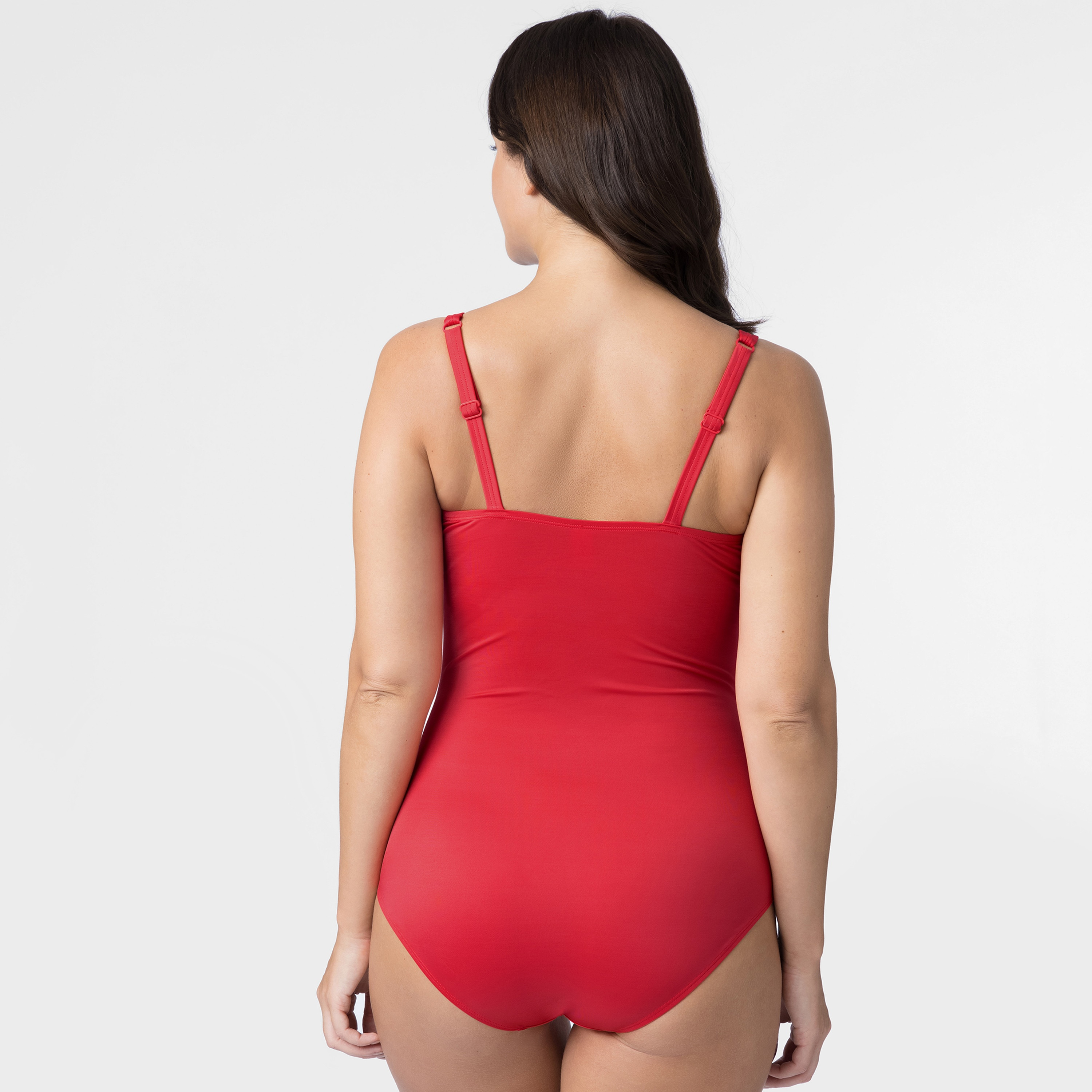 بدلة سباحة لتشكيل الجسم حمراء سادة مبطنة خفيفة وغير سلكية من دورينا-women-clothing-swimandbeach-swimsuits-image-2