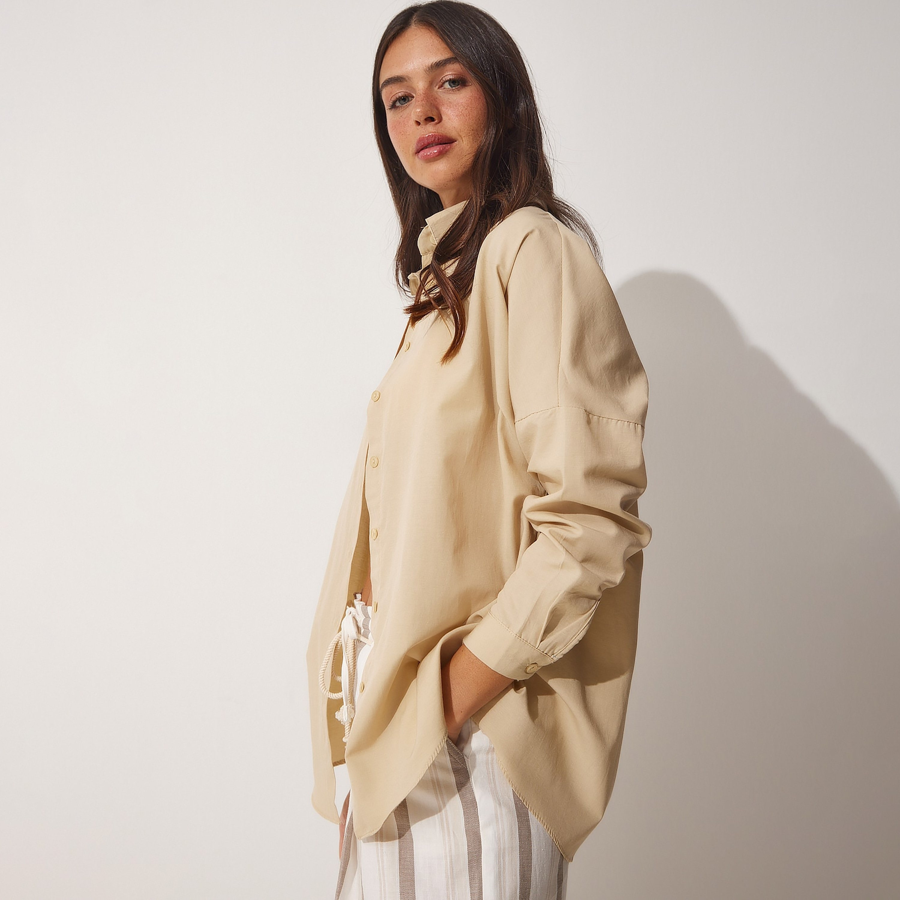Happiness Istanbul Collared Dropped Sleeves Women's Shirt-women-clothing-shirtsandblouses-shirts-image-2