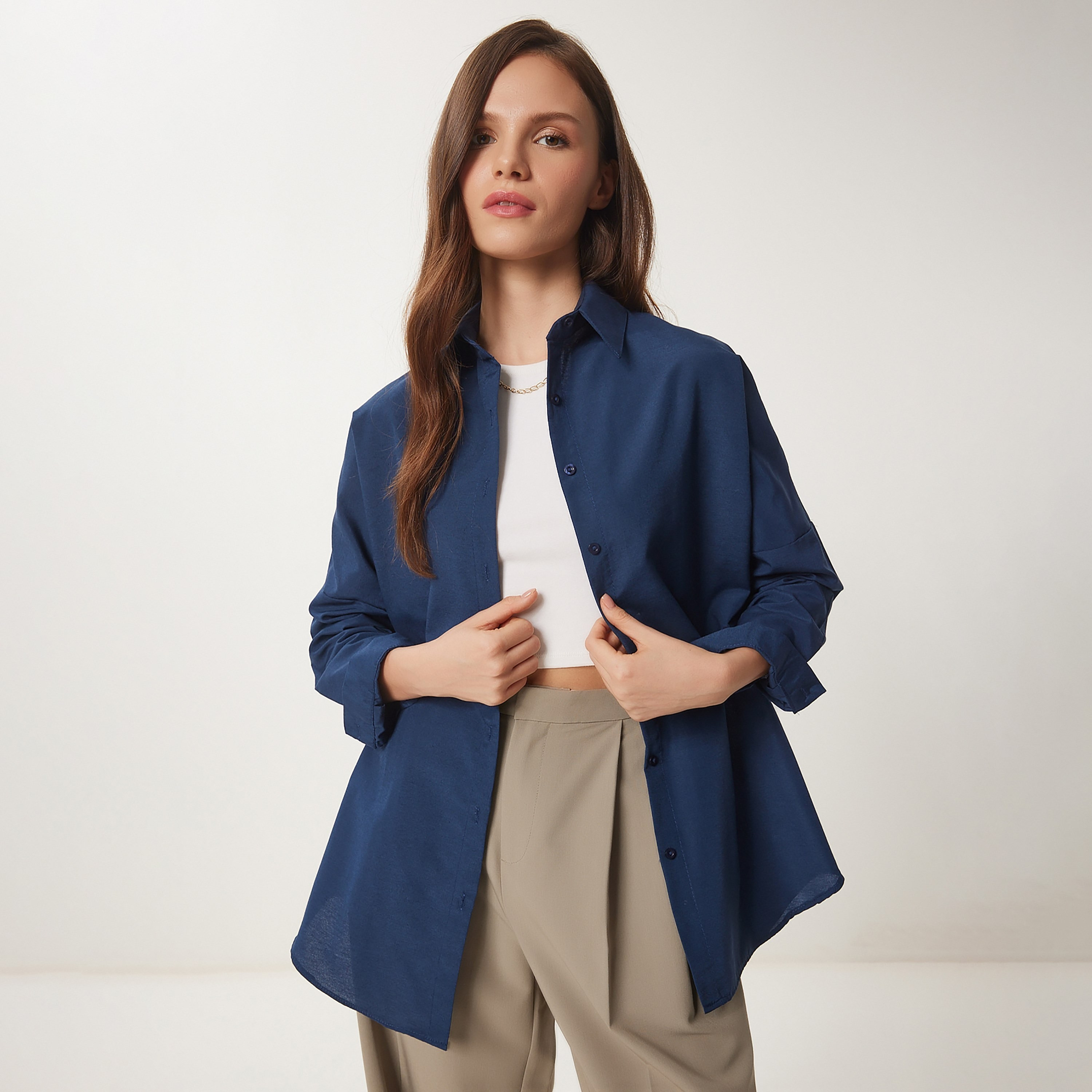 Happiness Istanbul Collared Dropped Sleeves Women's Shirt-women-clothing-shirtsandblouses-shirts-image-6