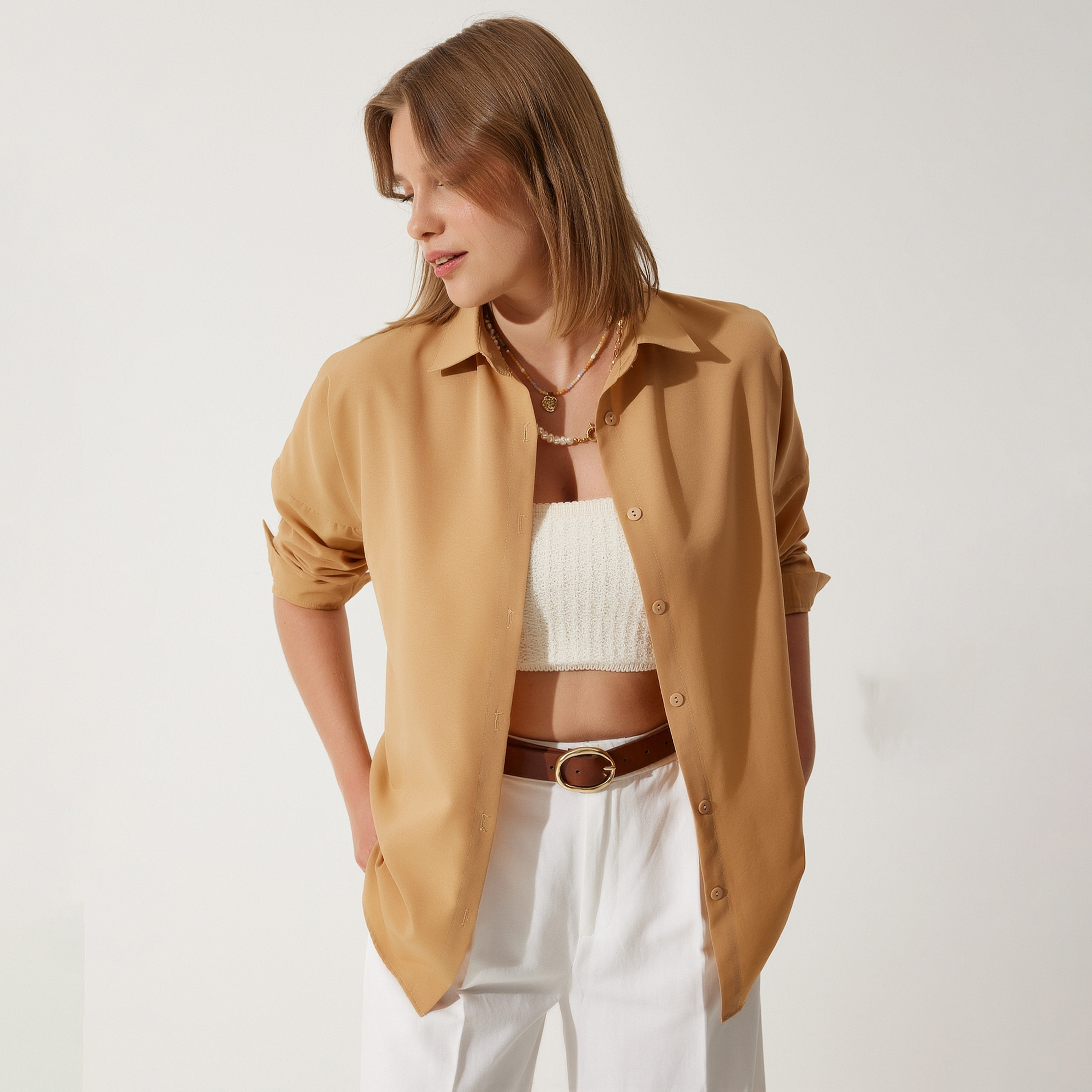Happiness Istanbul Collared Dropped Sleeves Women's Shirt-women-clothing-shirtsandblouses-shirts-image-47