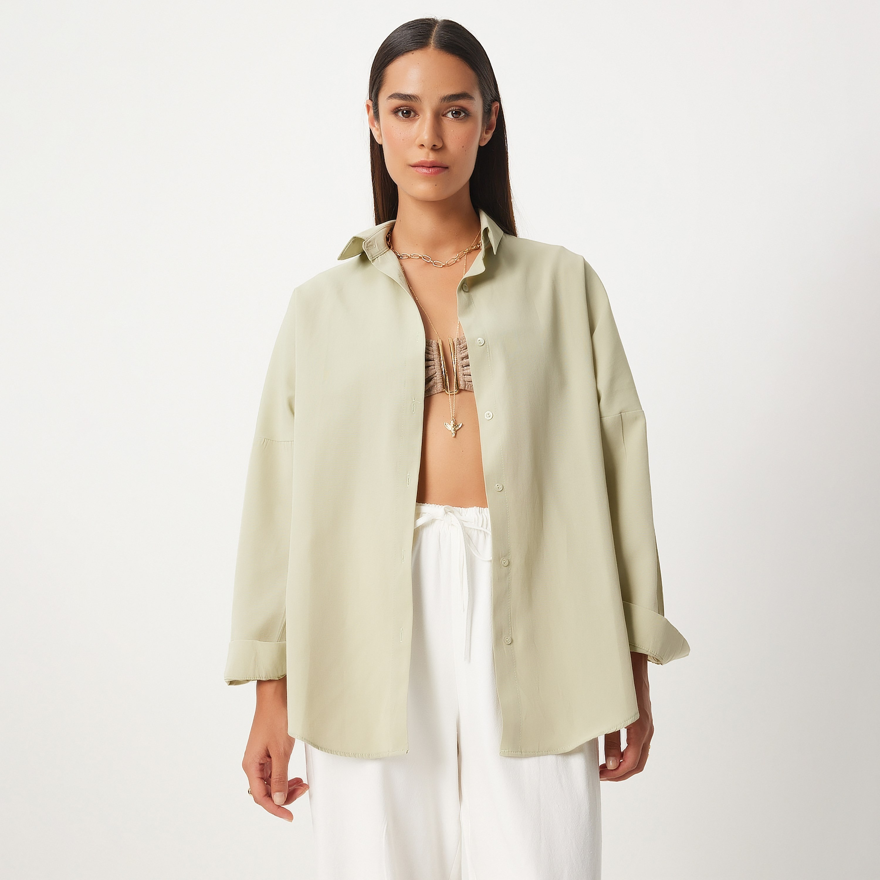 Happiness Istanbul Collared Dropped Sleeves Women's Shirt-women-clothing-shirtsandblouses-shirts-image-9