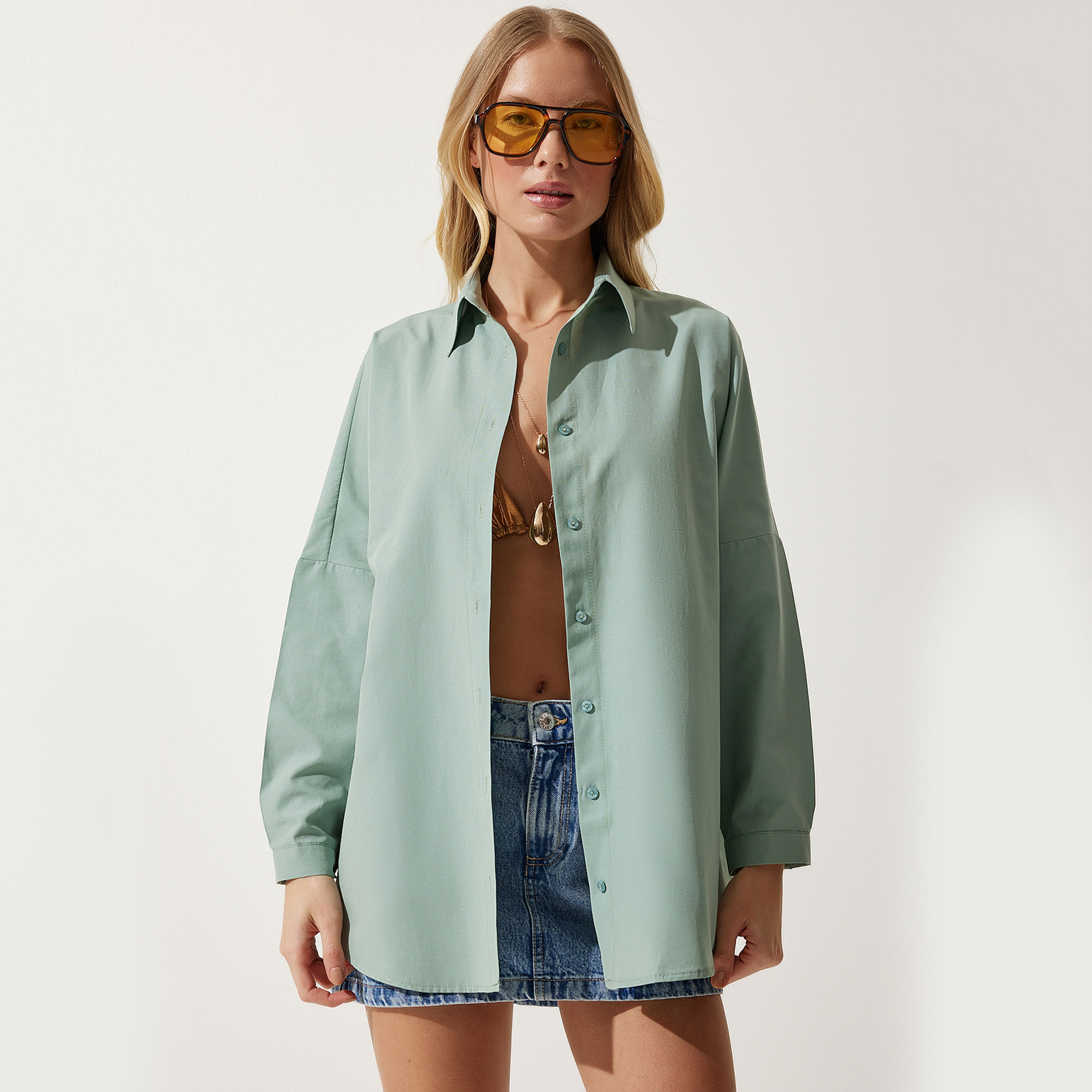 Happiness Istanbul Collared Dropped Sleeves Women's Shirt-women-clothing-shirtsandblouses-shirts-image-62