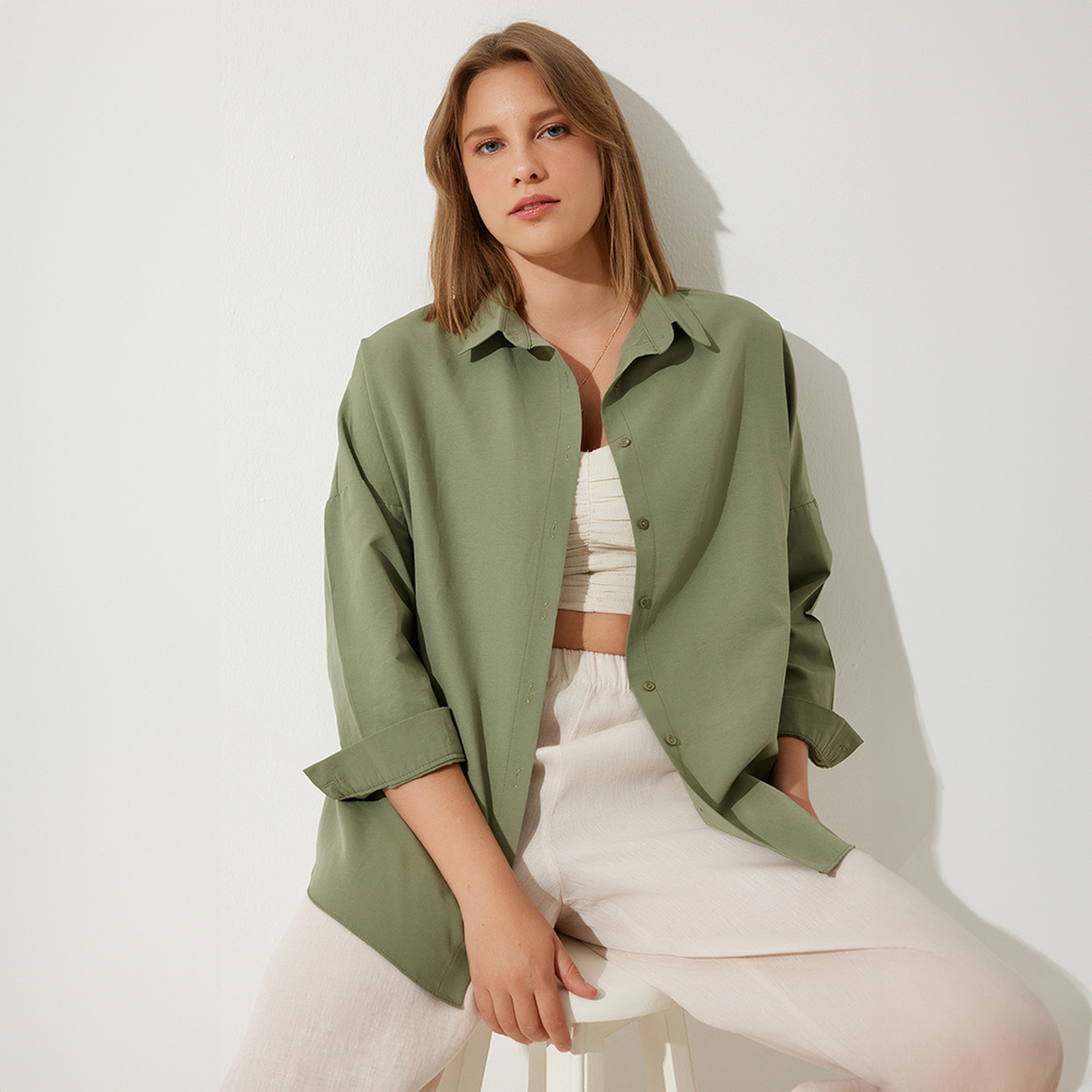 Happiness Istanbul Collared Dropped Sleeves Women's Shirt-women-clothing-shirtsandblouses-shirts-image-26