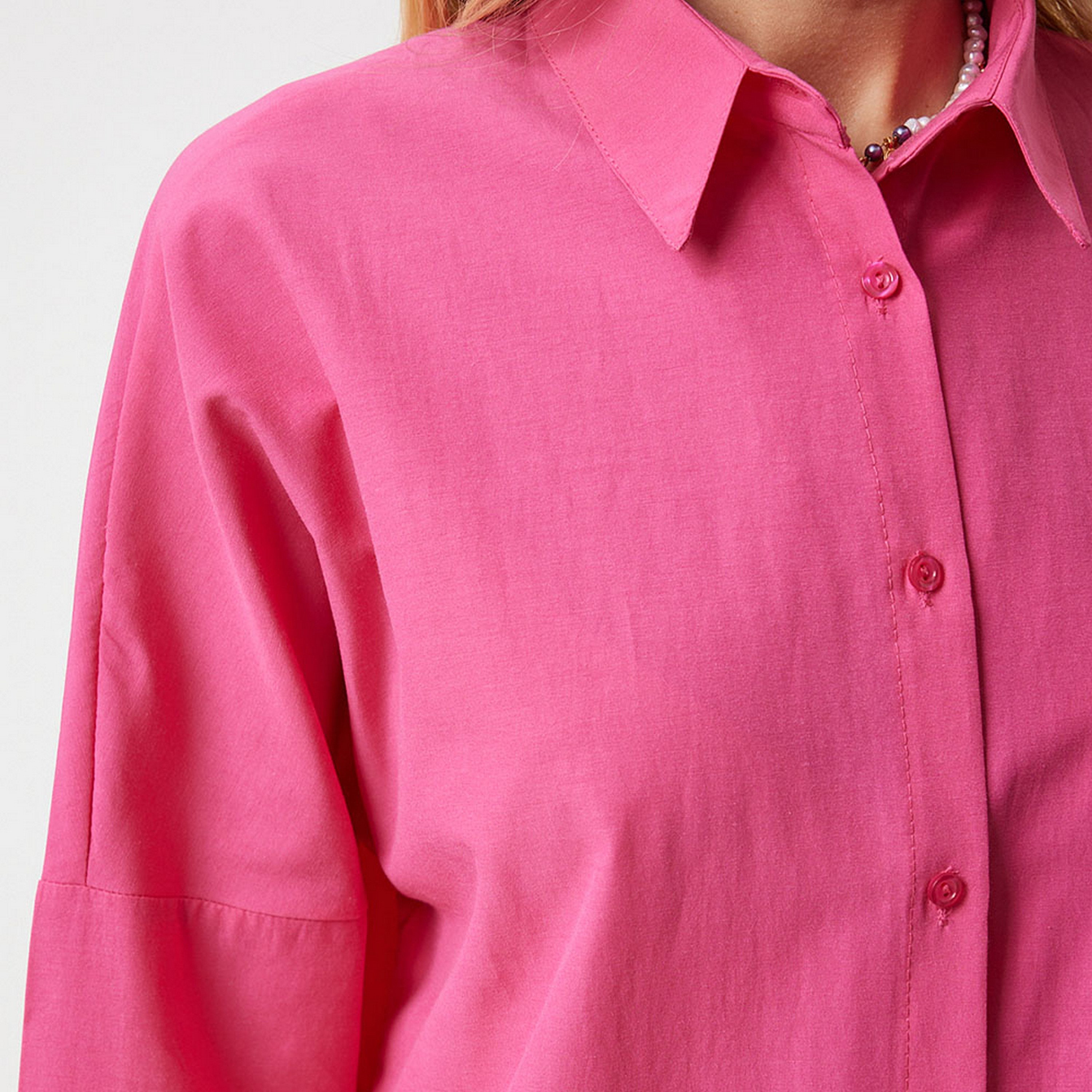 Happiness Istanbul Collared Dropped Sleeves Women's Shirt-women-clothing-shirtsandblouses-shirts-image-33