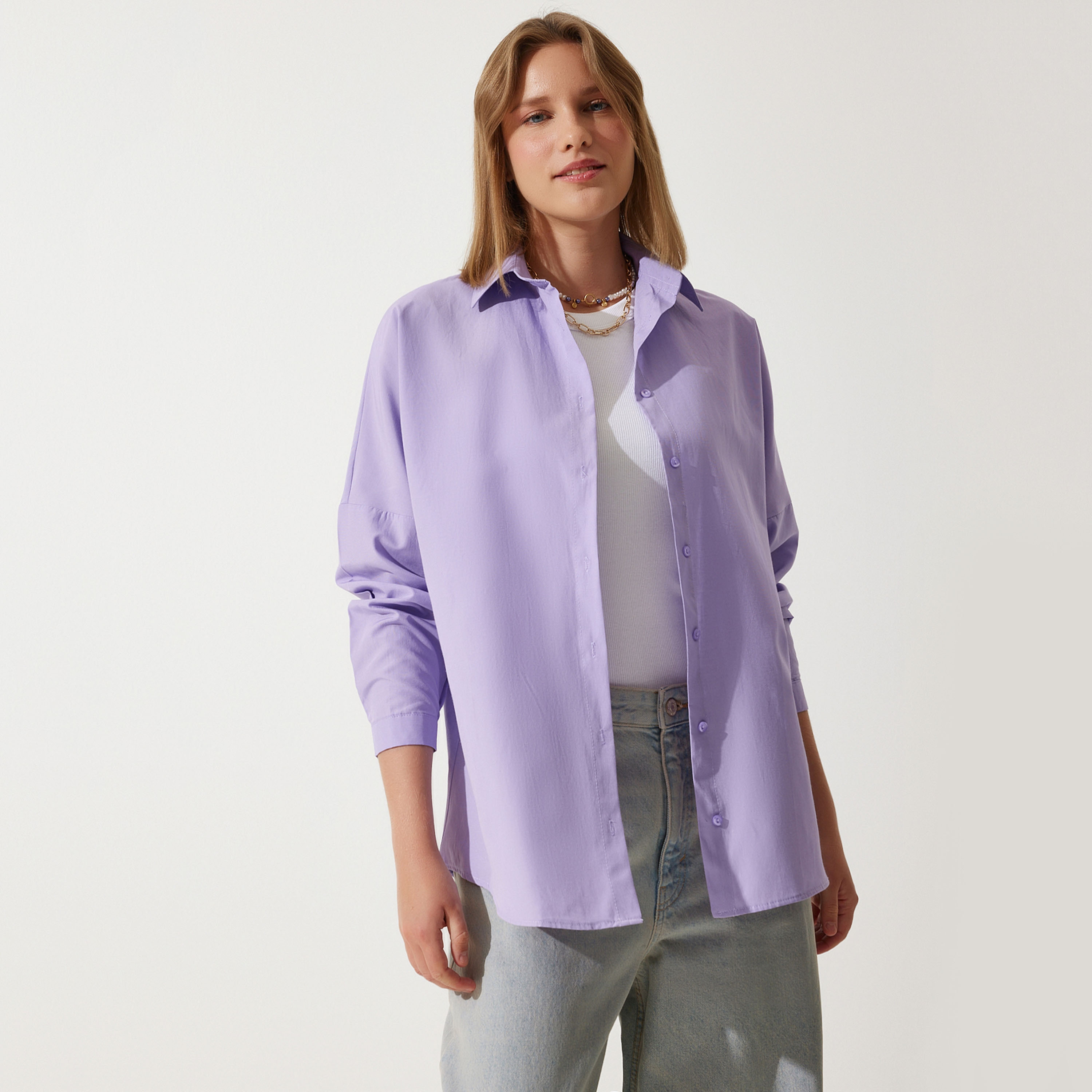 Happiness Istanbul Collared Dropped Sleeves Women's Shirt-women-clothing-shirtsandblouses-shirts-image-34