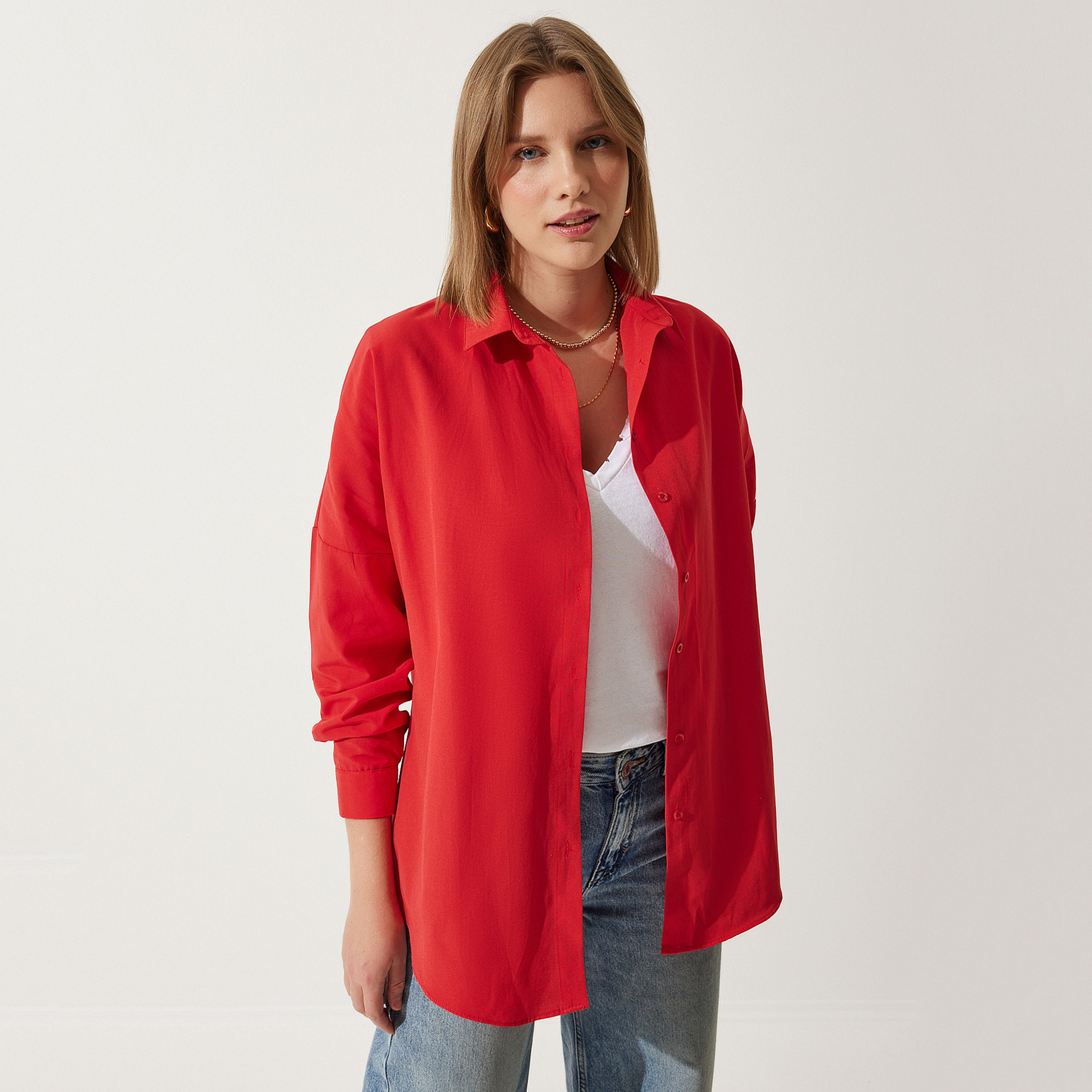 Happiness Istanbul Collared Dropped Sleeves Women's Shirt-women-clothing-shirtsandblouses-shirts-image-38