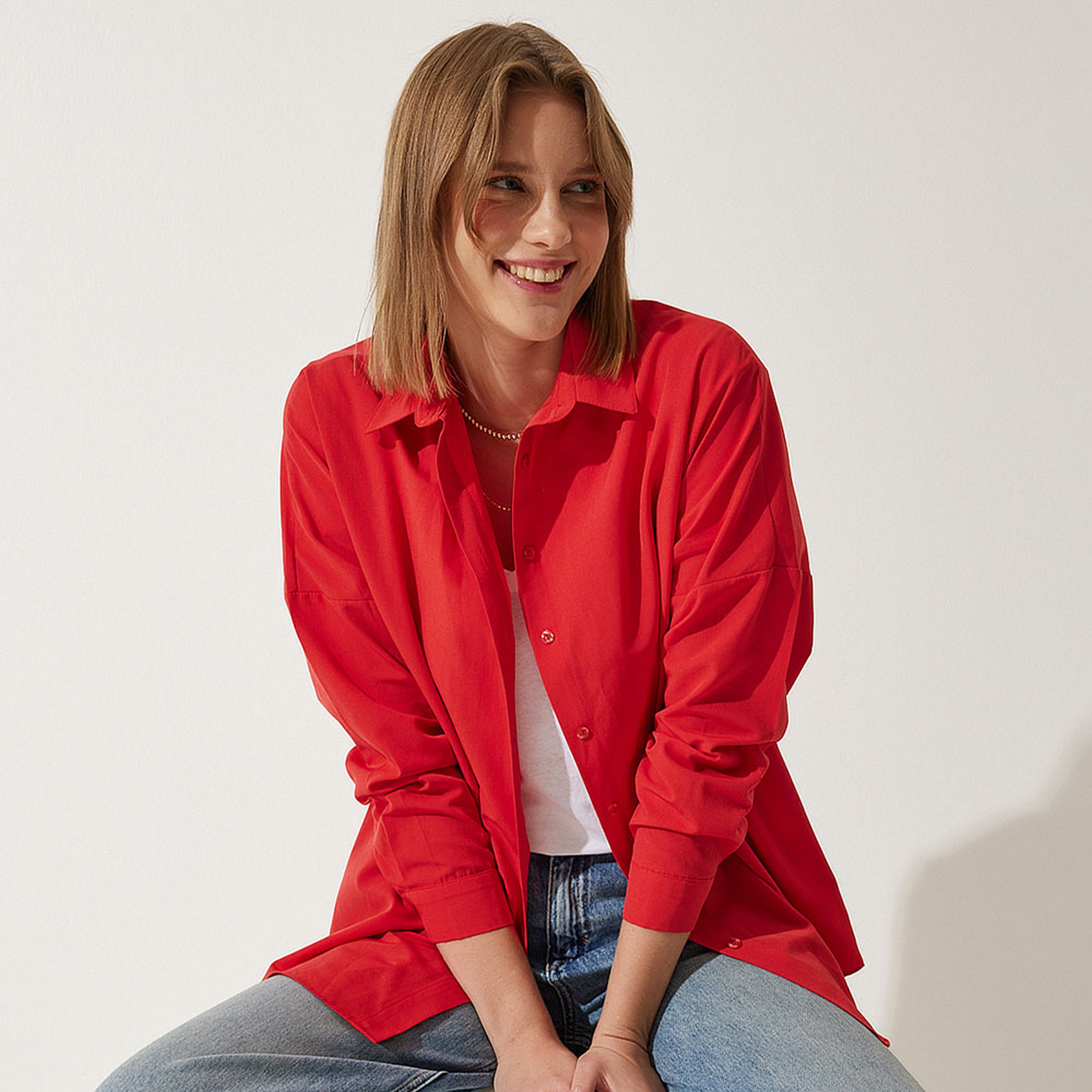 Happiness Istanbul Collared Dropped Sleeves Women's Shirt-women-clothing-shirtsandblouses-shirts-image-41