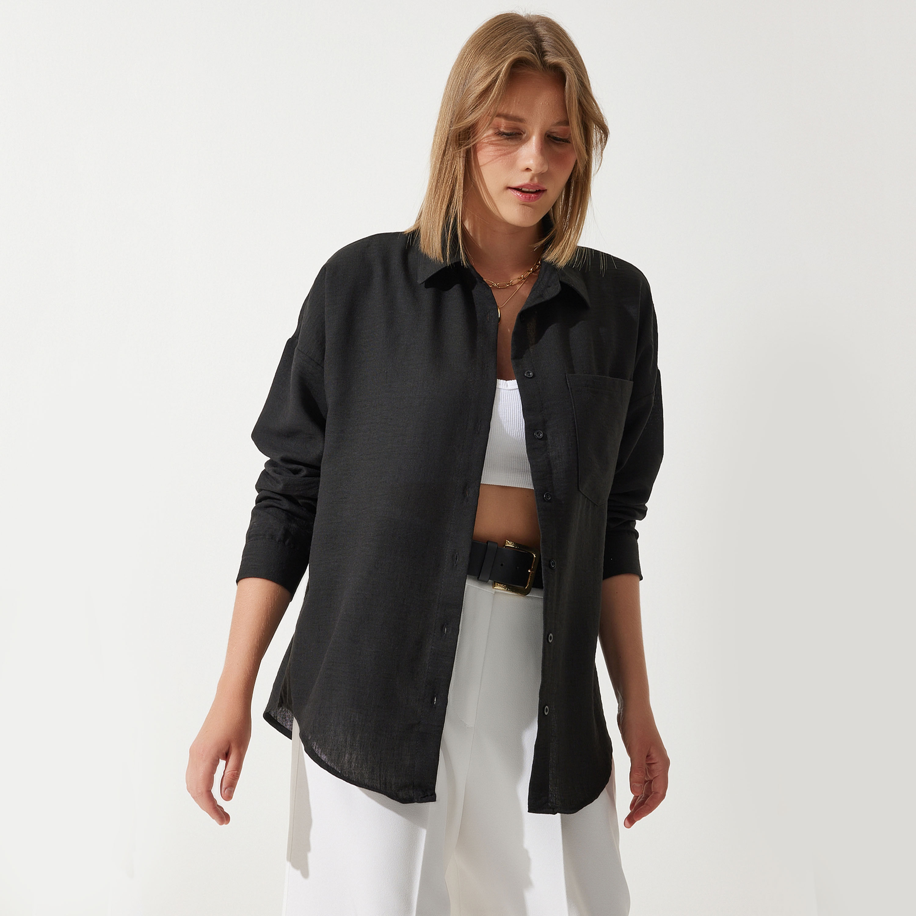 السعادة إسطنبول الكتان بياقة أكمام منخفضة قميص نسائي-women-clothing-shirtsandblouses-shirts-image-23