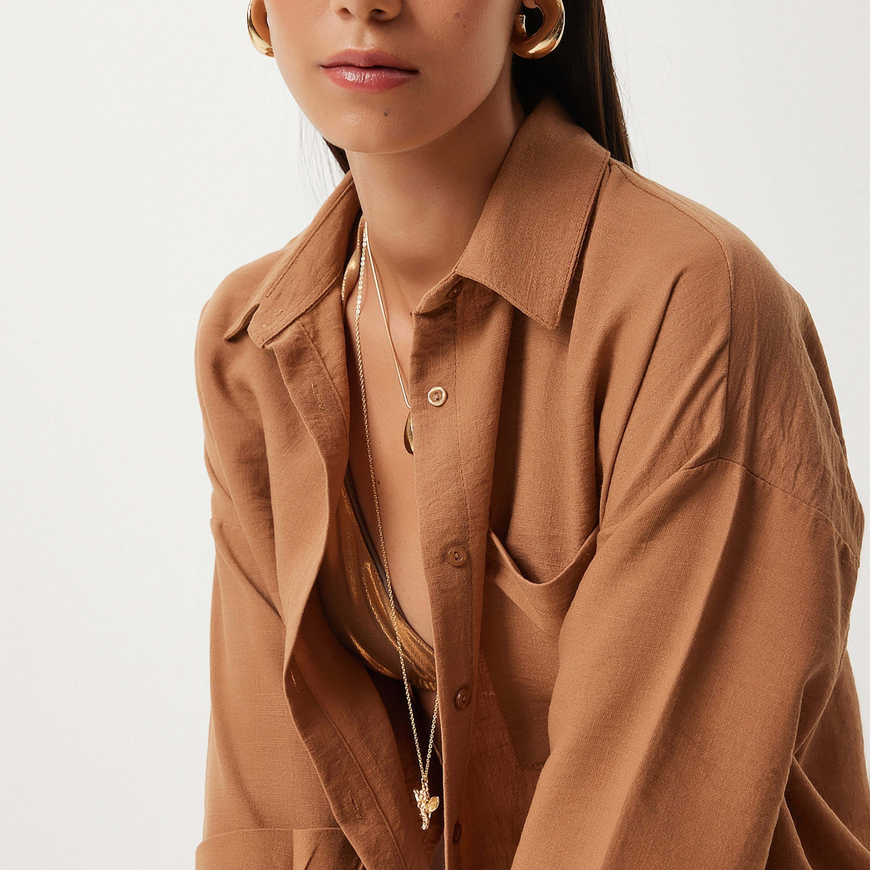 السعادة إسطنبول الكتان بياقة أكمام منخفضة قميص نسائي-women-clothing-shirtsandblouses-shirts-image-2
