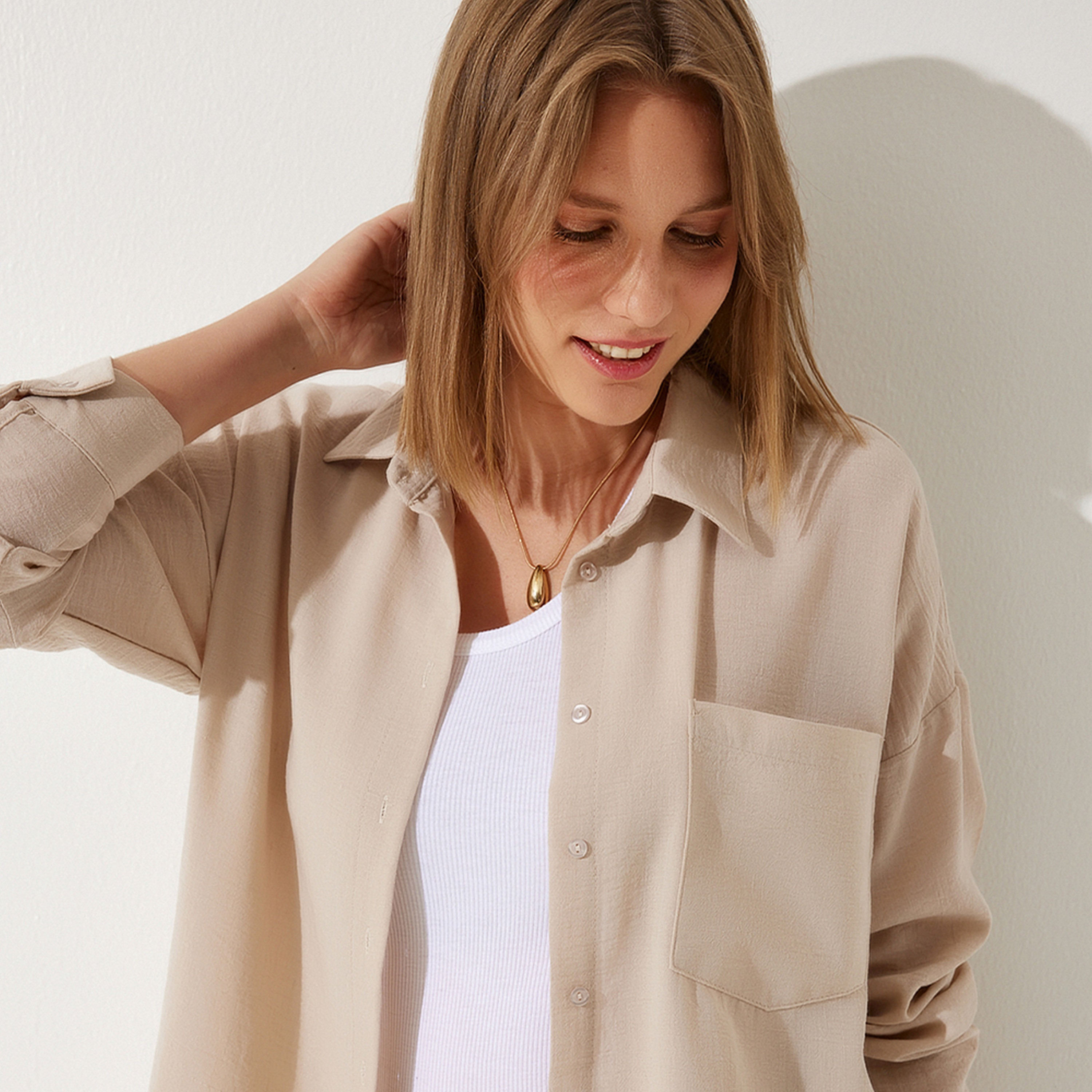 السعادة إسطنبول الكتان بياقة أكمام منخفضة قميص نسائي-women-clothing-shirtsandblouses-shirts-image-12