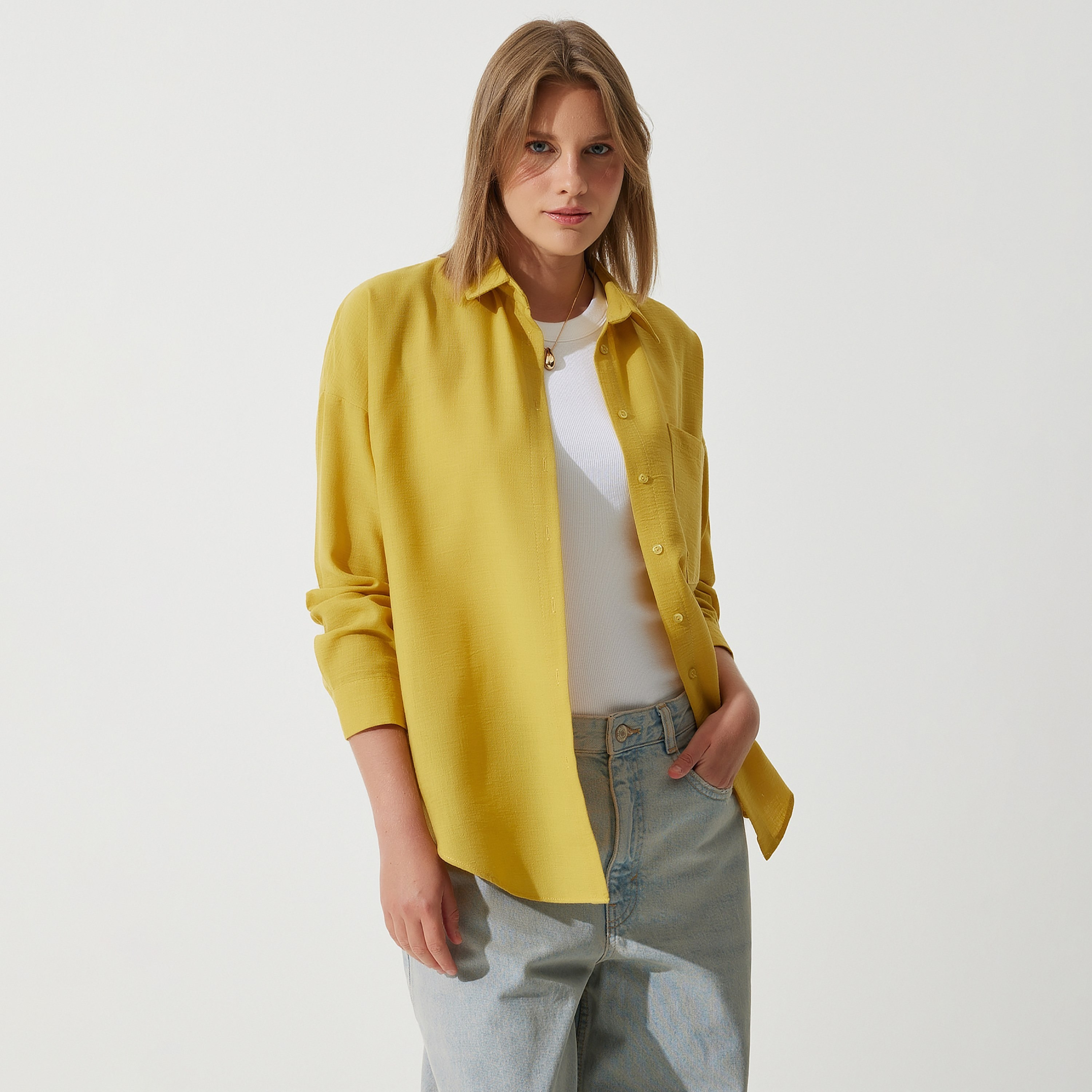 السعادة إسطنبول الكتان بياقة أكمام منخفضة قميص نسائي-women-clothing-shirtsandblouses-shirts-image-5