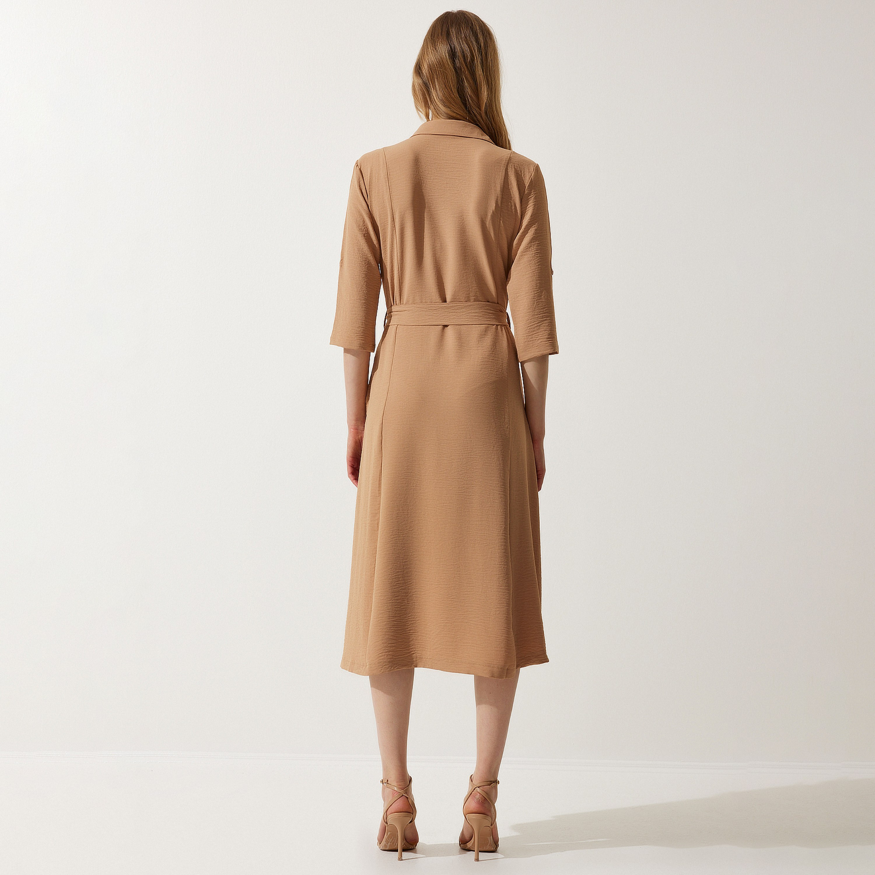 قميص سعادة، إسطنبول ذو ياقة بأكمام مطفوفة، فستان نسائي ميدي-women-clothing-dresses-image-3