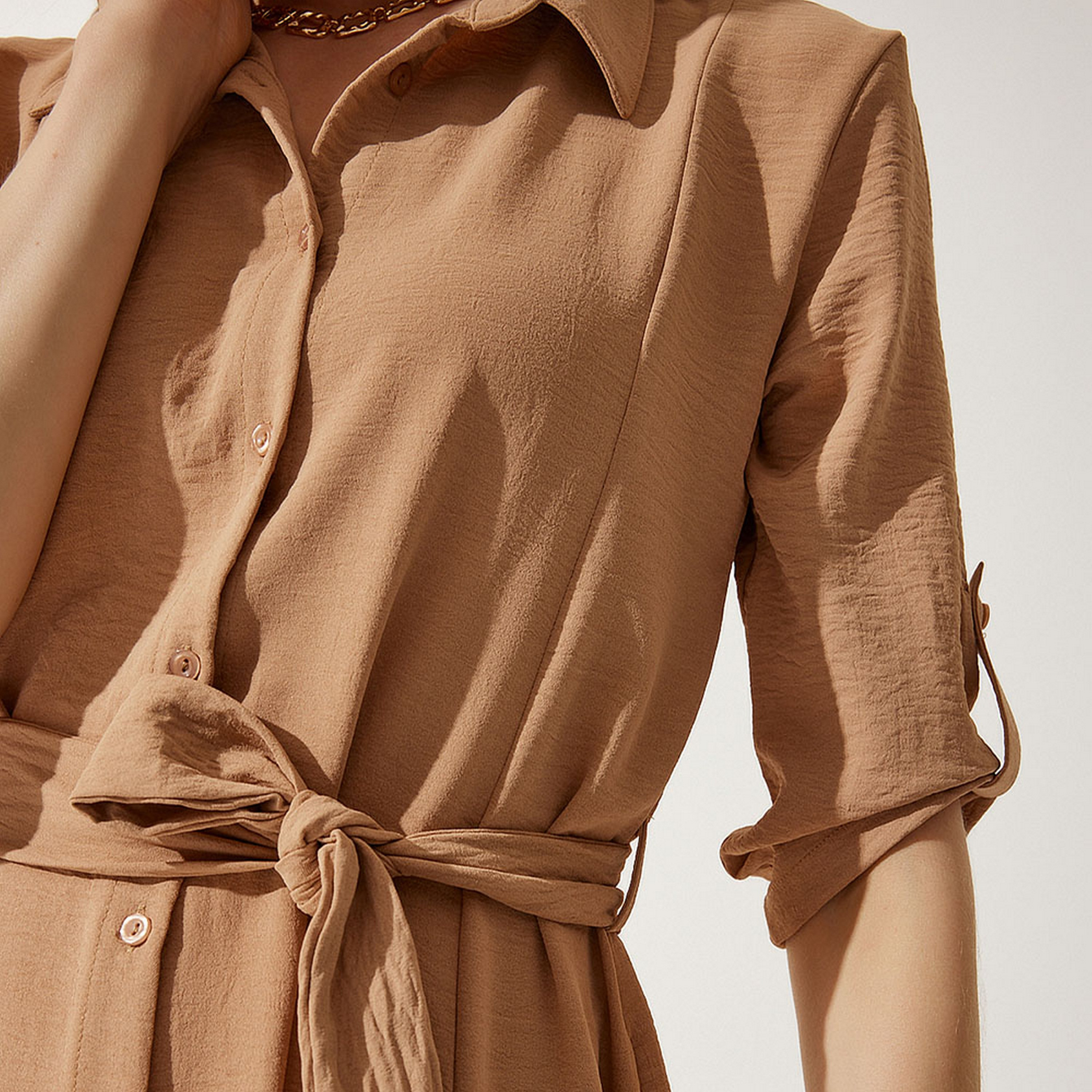 قميص سعادة، إسطنبول ذو ياقة بأكمام مطفوفة، فستان نسائي ميدي-women-clothing-dresses-image-5