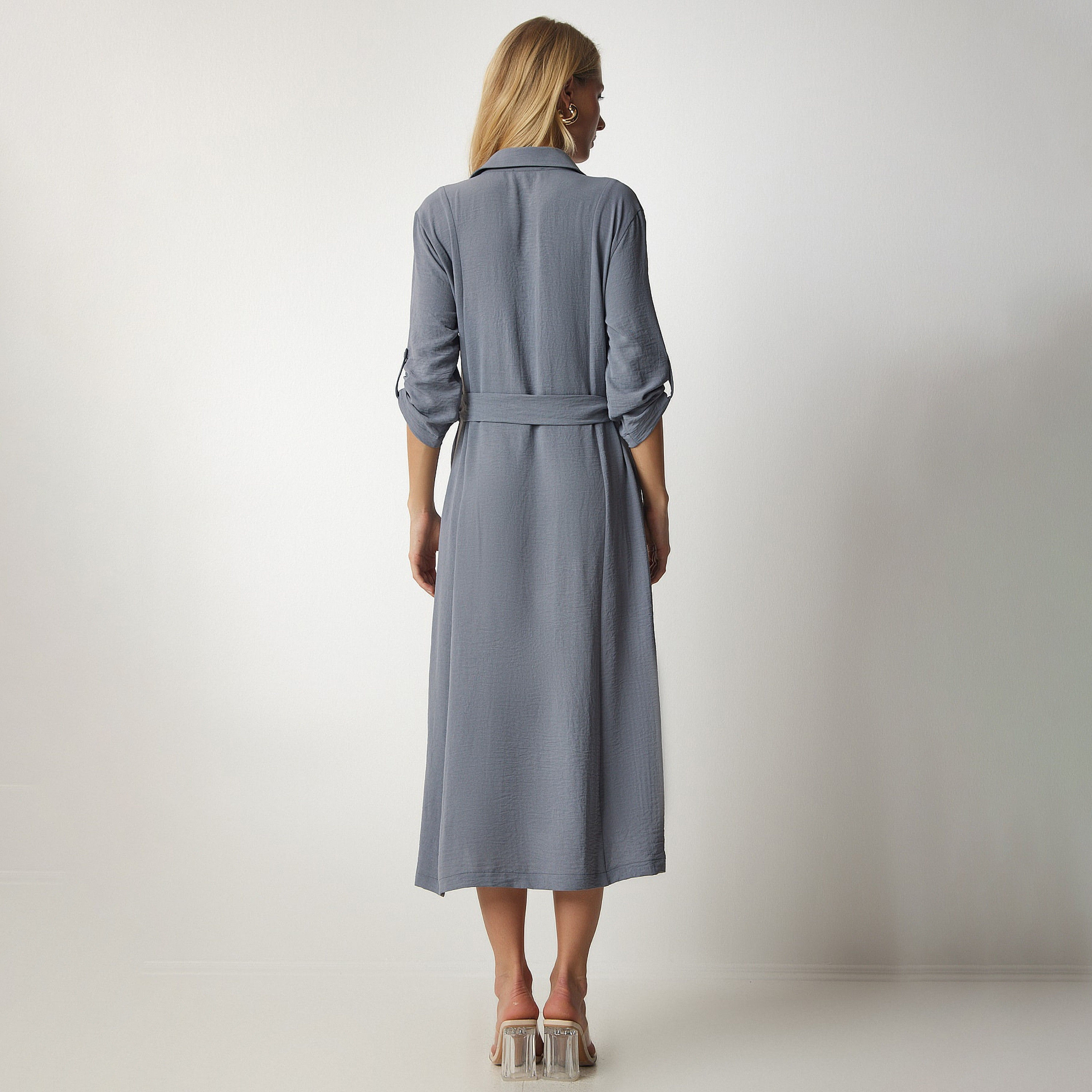 قميص سعادة، إسطنبول ذو ياقة بأكمام مطفوفة، فستان نسائي ميدي-women-clothing-dresses-image-8