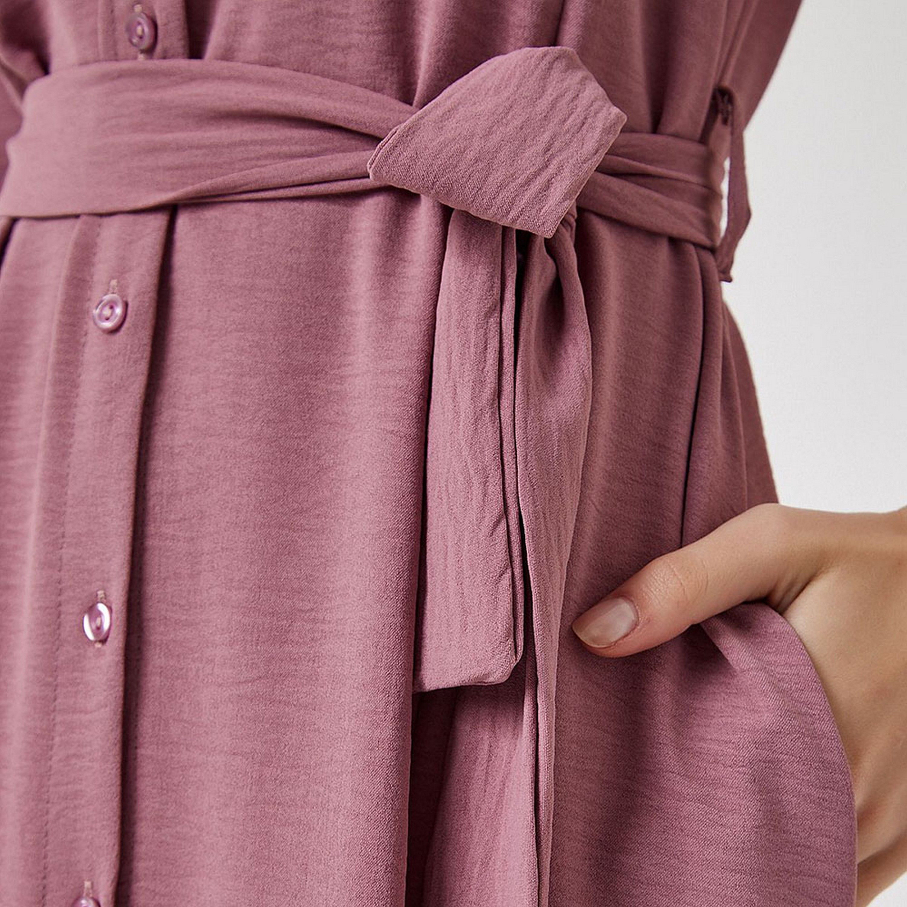 قميص سعادة، إسطنبول ذو ياقة بأكمام مطفوفة، فستان نسائي ميدي-women-clothing-dresses-image-13