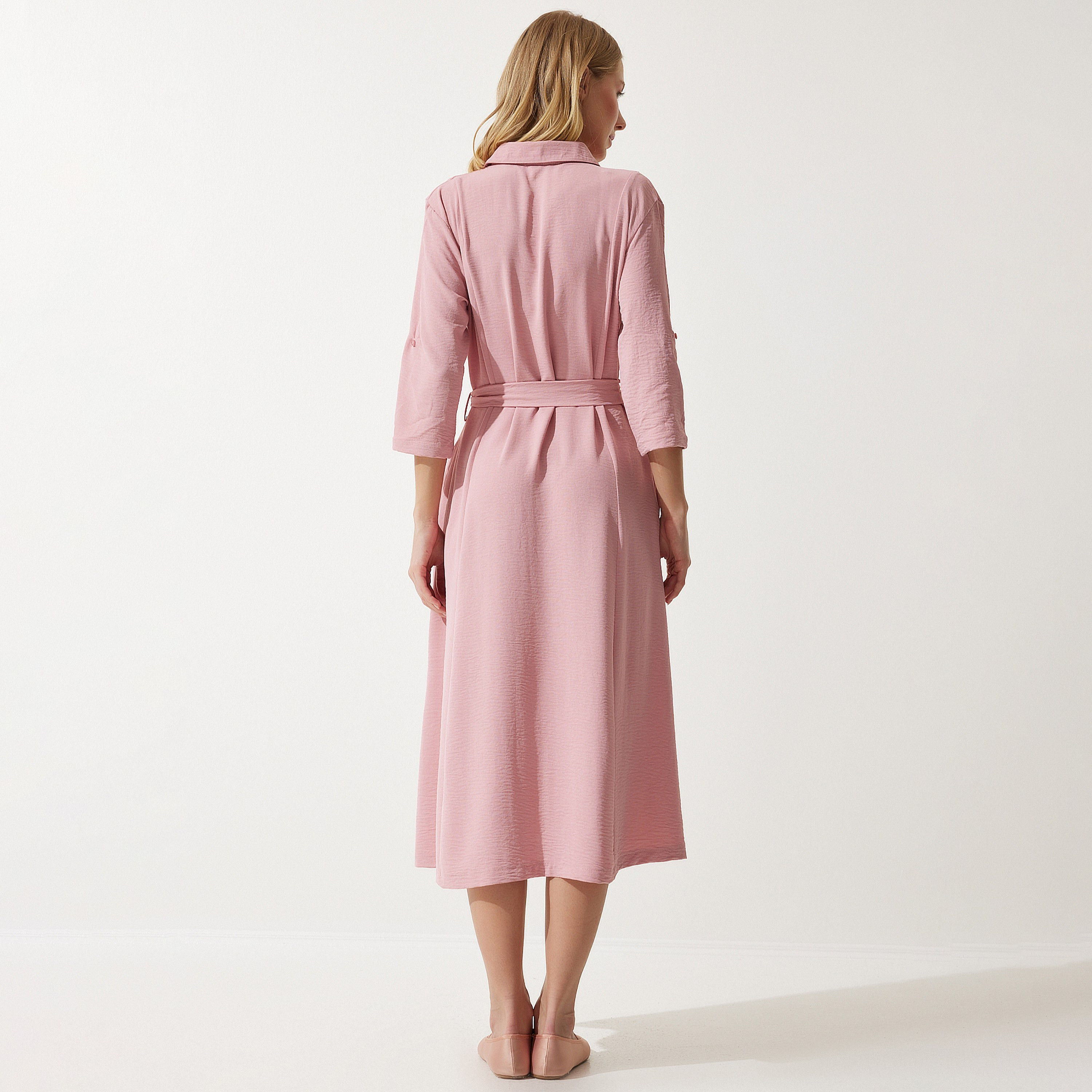 قميص سعادة، إسطنبول ذو ياقة بأكمام مطفوفة، فستان نسائي ميدي-women-clothing-dresses-image-16