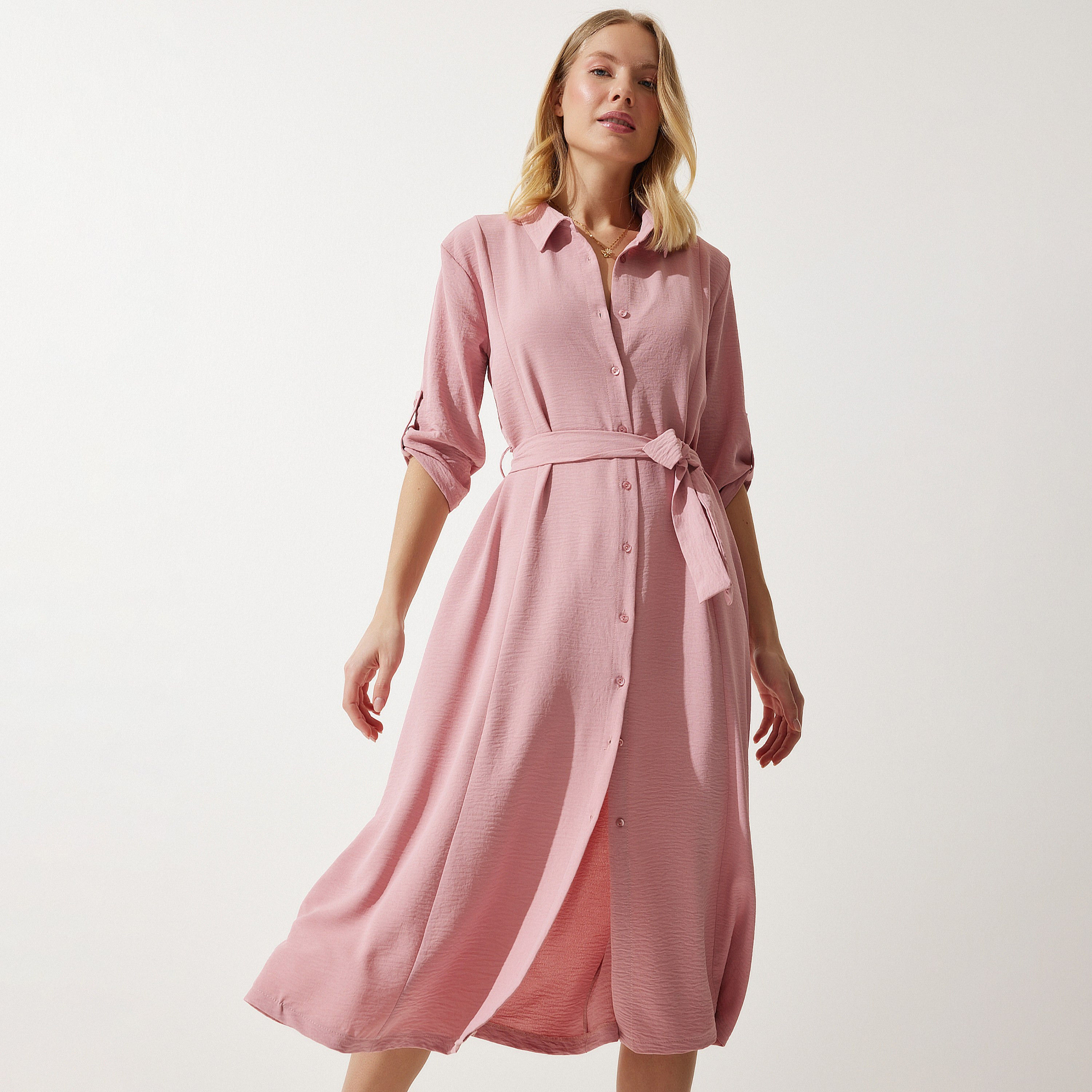 قميص سعادة، إسطنبول ذو ياقة بأكمام مطفوفة، فستان نسائي ميدي-women-clothing-dresses-image-17