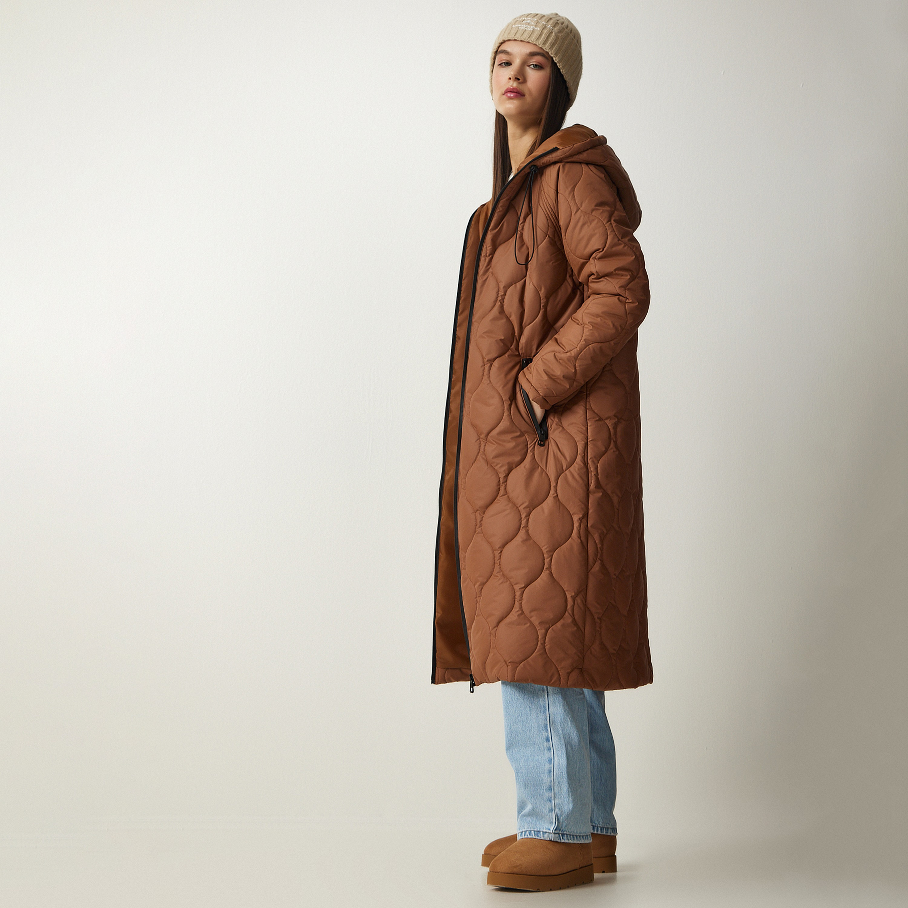 Happiness Istanbul Hooded Neck Brown Women's Quilted Jacket-women-winterwear-hoodiesandsweatshirts-hoodies-image-5