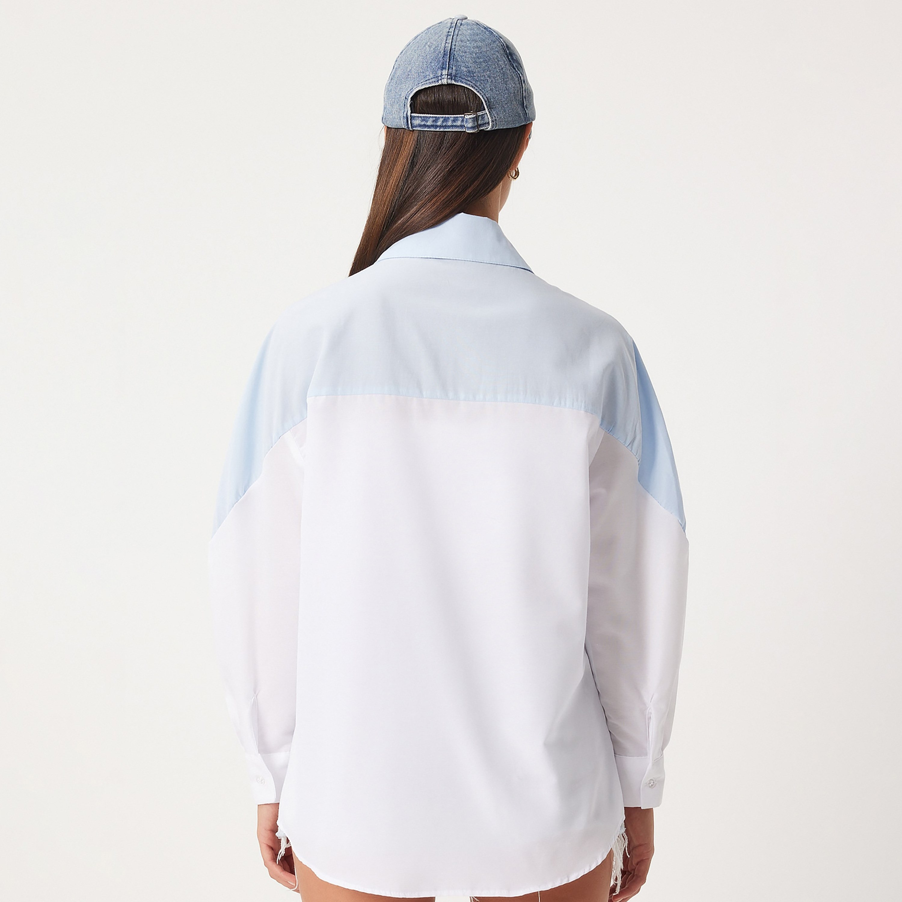 سعادة إسطنبول بلون محجوز بياقة أكمام منخفضة قميص نسائي أزرق وأبيض-women-clothing-shirtsandblouses-shirts-image-4
