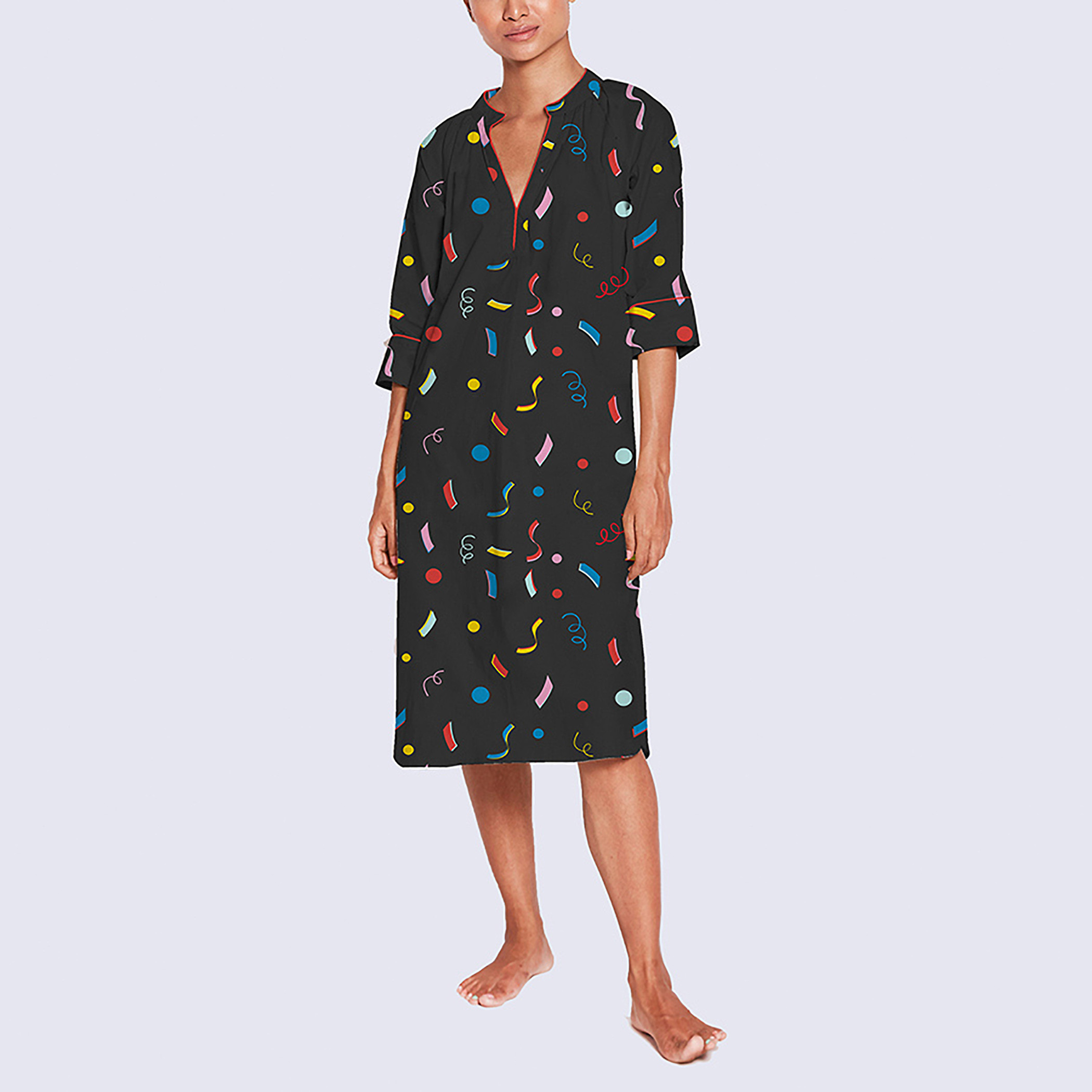 Dandelion Printed Mandarin Neck Sleep Dress-women-clothing-nightwear-nighties-image-2