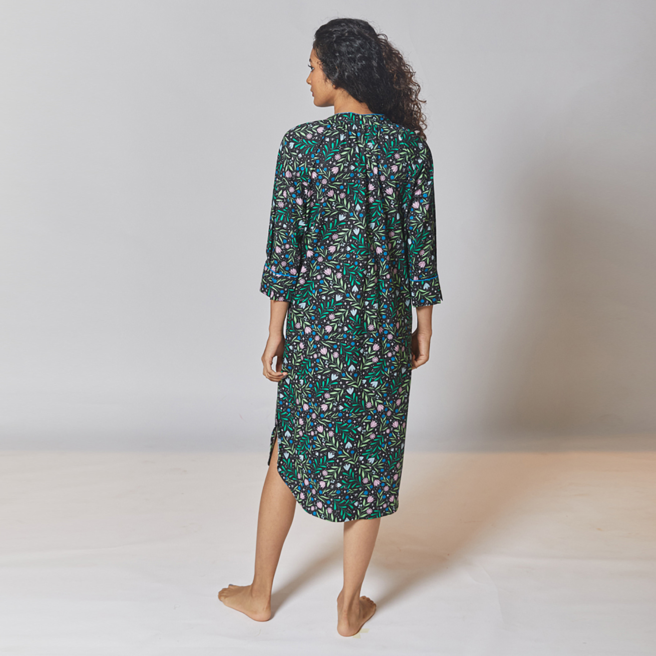 Dandelion Printed Mandarin Neck Sleep Dress-women-clothing-nightwear-nighties-image-4