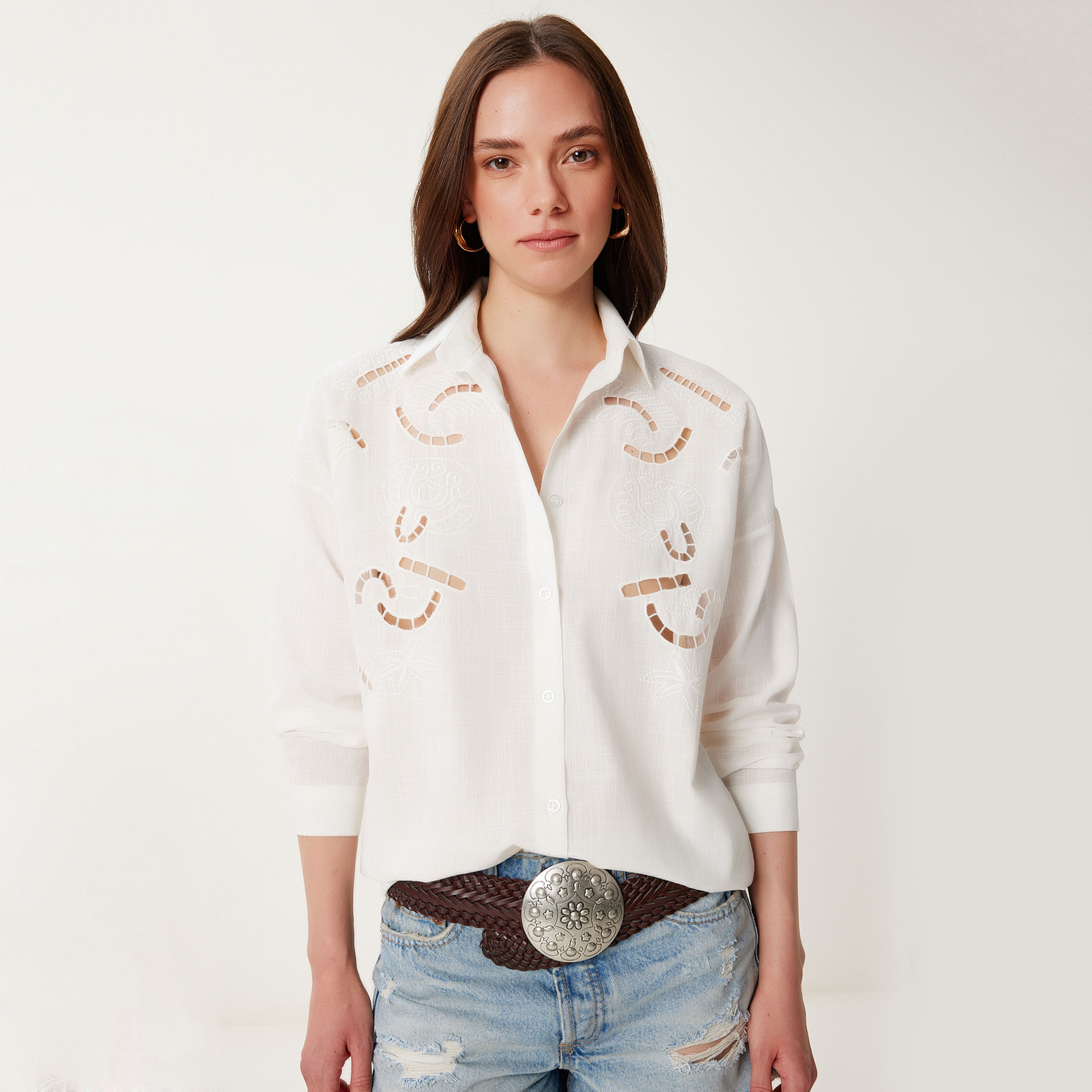 قميص نسائي مطرز من الكتان البيج من إسطنبول السعادة-women-clothing-shirtsandblouses-shirts-image-1