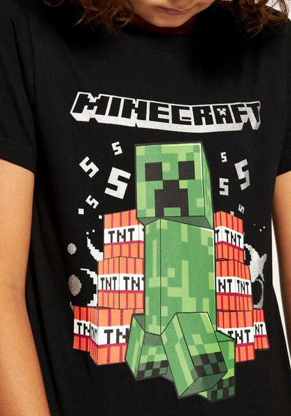 Minecraft Printed Crew Neck T-shirt with Short Sleeves-T Shirts-image-2