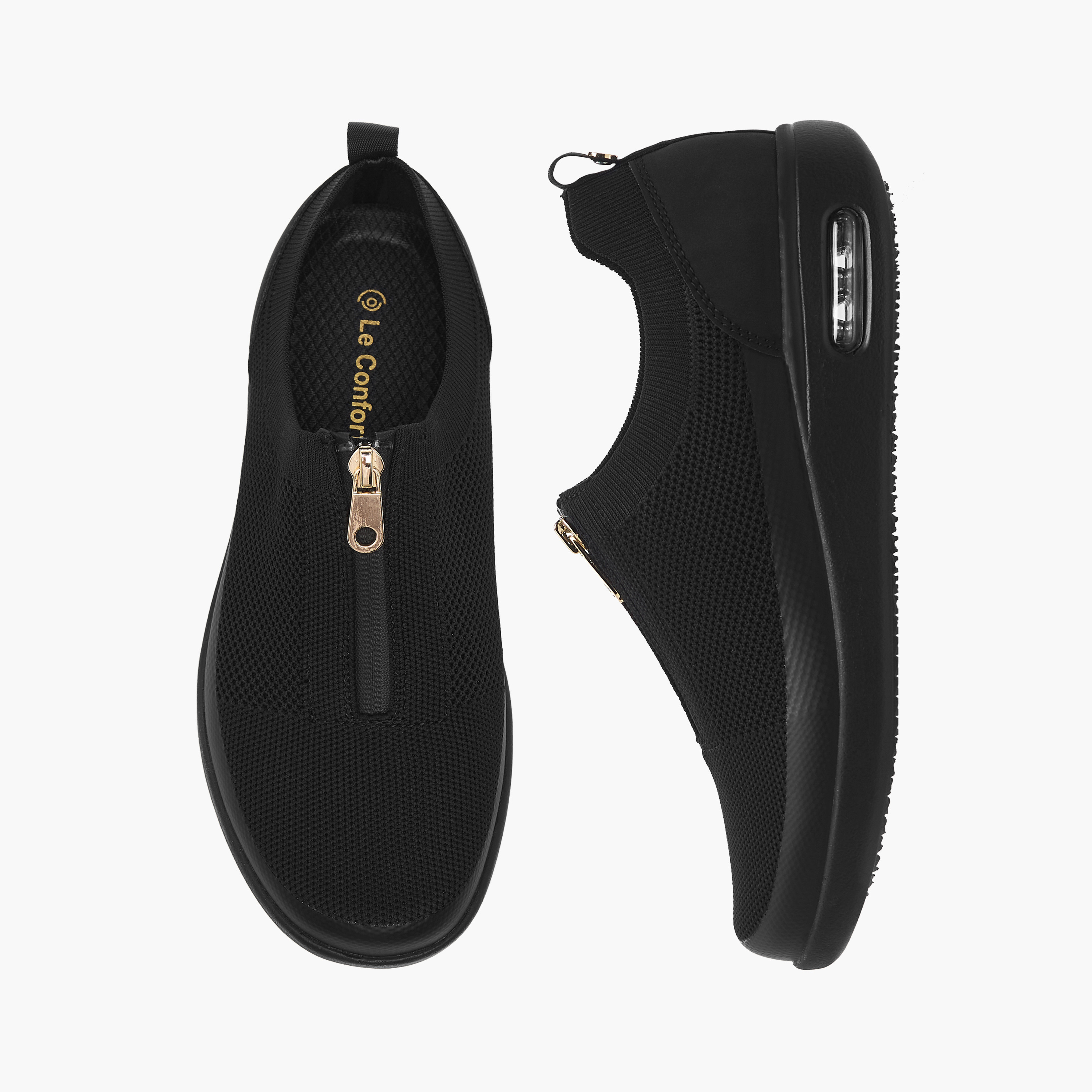 Le Confort Textured Diabetic Sneakers with Zip Closure-women-shoes-sneakers-image-1