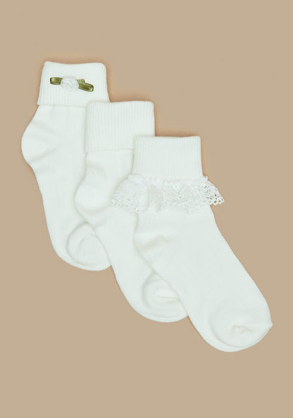 Textured Ankle Length Socks with Frills - Set of 3-Girl%27s Socks & Tights-image-1