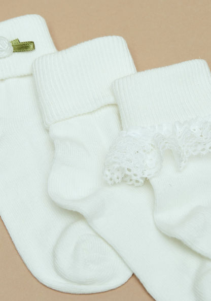 Textured Ankle Length Socks with Frills - Set of 3-Girl%27s Socks & Tights-image-2